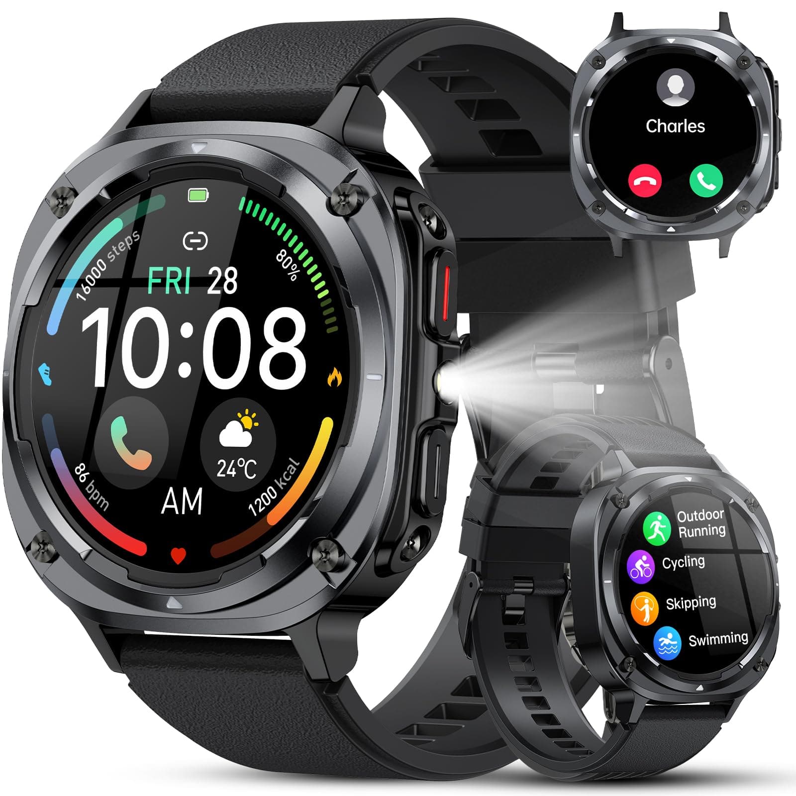 Reloj Inteligente Hombre Militar, 1.45" HD Smartwatch Hombre con Llamadas BT 5.3, 114+ Modos Deportivos, Monitor de Sueño/Podómetro/Pulsómetro, IP68 Impermeable Pulsera Actividad para Android iOS