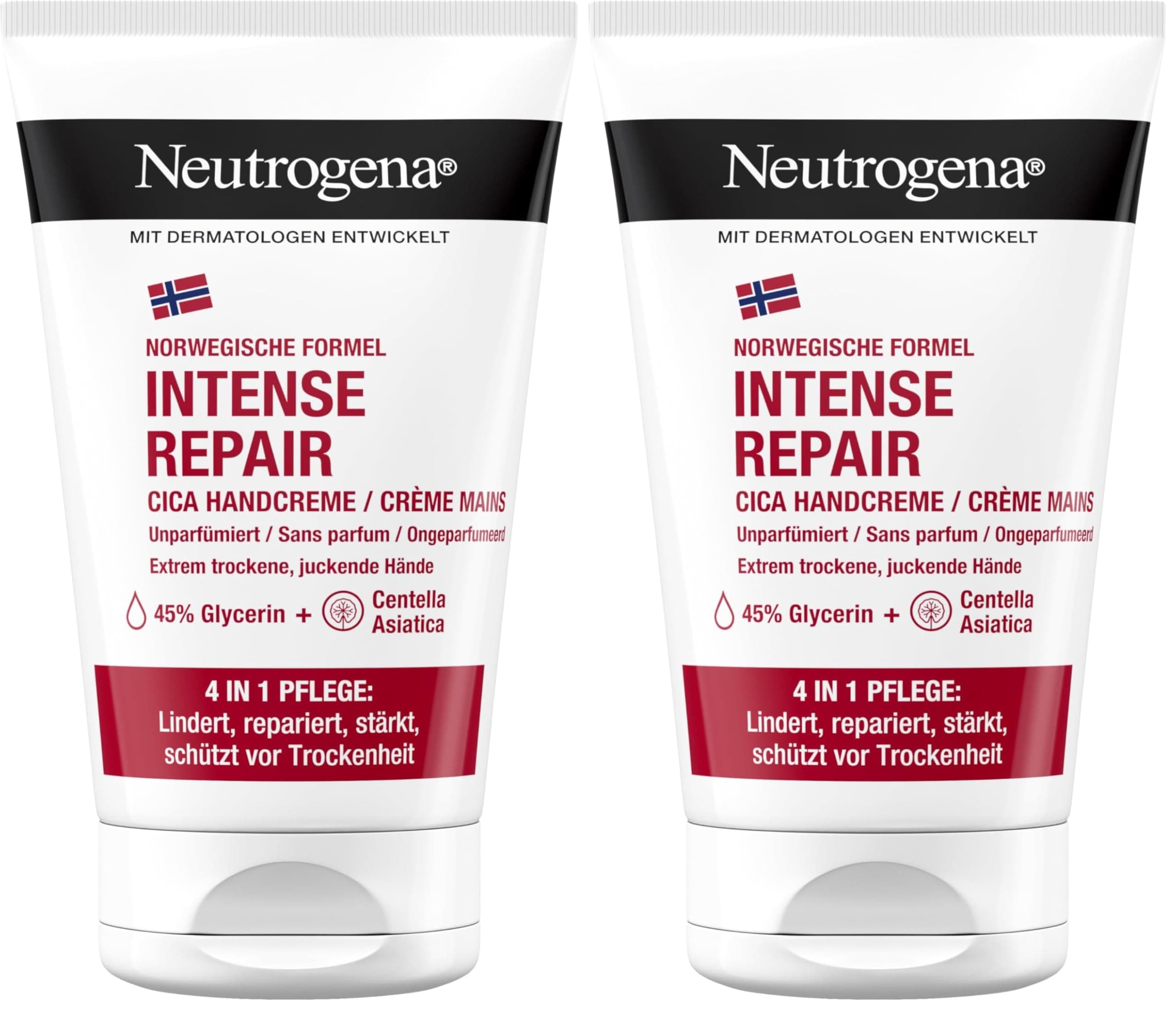Neutrogena Intense Repair CICA Handcreme, unparfümierte Handcreme für sehr trockene Hände mit 45% Glycerin & Centella Asiatica, pflegende Feuchtigkeitscreme für extrem trockene, juckende Hände (50 ml)