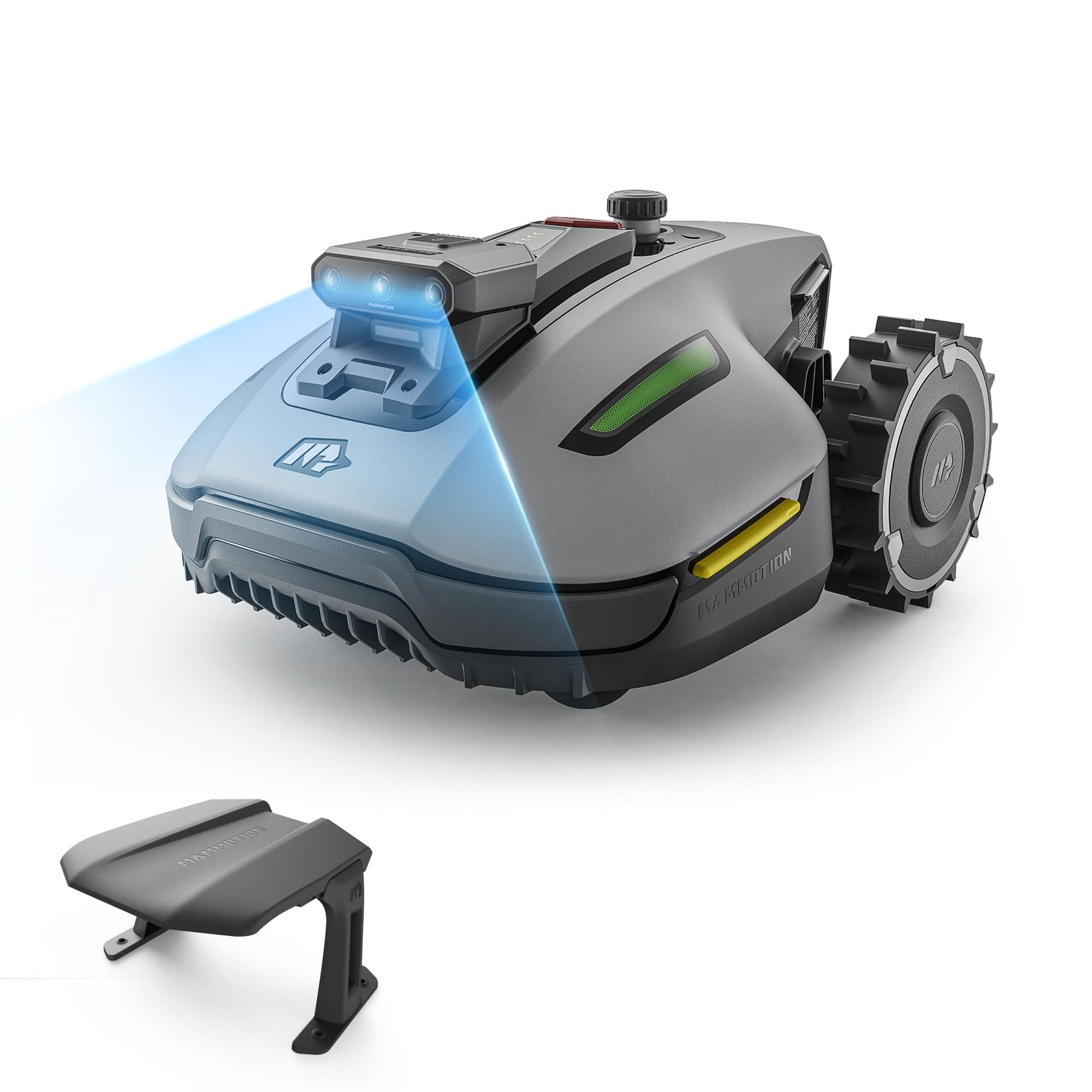 MAMMOTION YUKA Mini 2 500 Robot Tondeuse avec Garage Standard, jusqu'à 500m², Zéro Perte de Signal, sans RTK, AI Traitement d’Image à Trois Caméras, Auto Cartographie Multi-Zones, DropMow