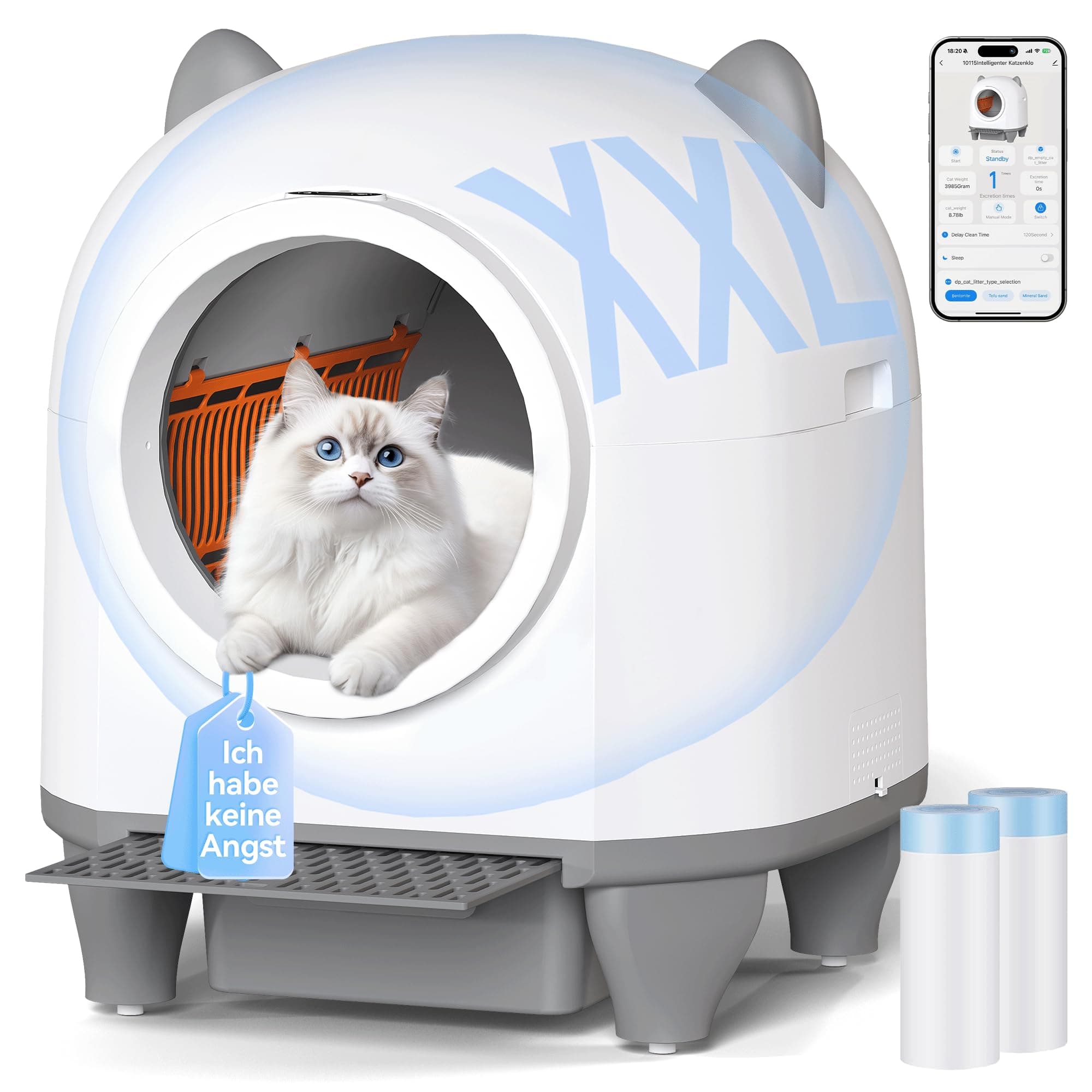 Devoko arenero Gatos autolimpiable Grande, 90L Gran Capacidad arenero automatico Gatos, Equipado con Sistema de 6 Seguridad, Compatible con Control App, función Mejorada eliminación olores