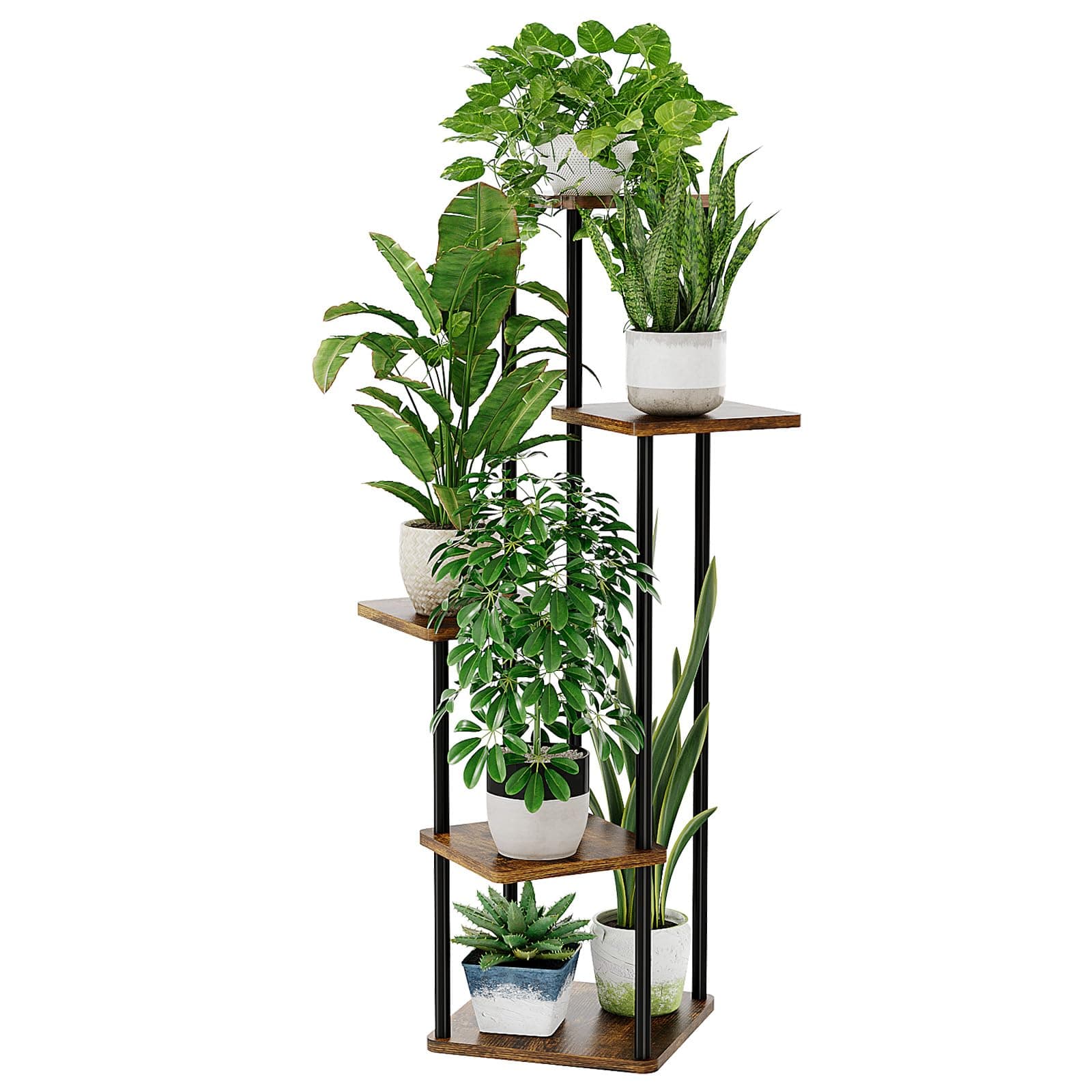 Bamworld Soporte Esquinero para Plantas de Interior Estante de Metal de 5 Niveles para Múltiples Plantas Soporte Alto para Flores para Patio, Jardín, Balcón, Sala de Estar, Dormitorio (Marrón)