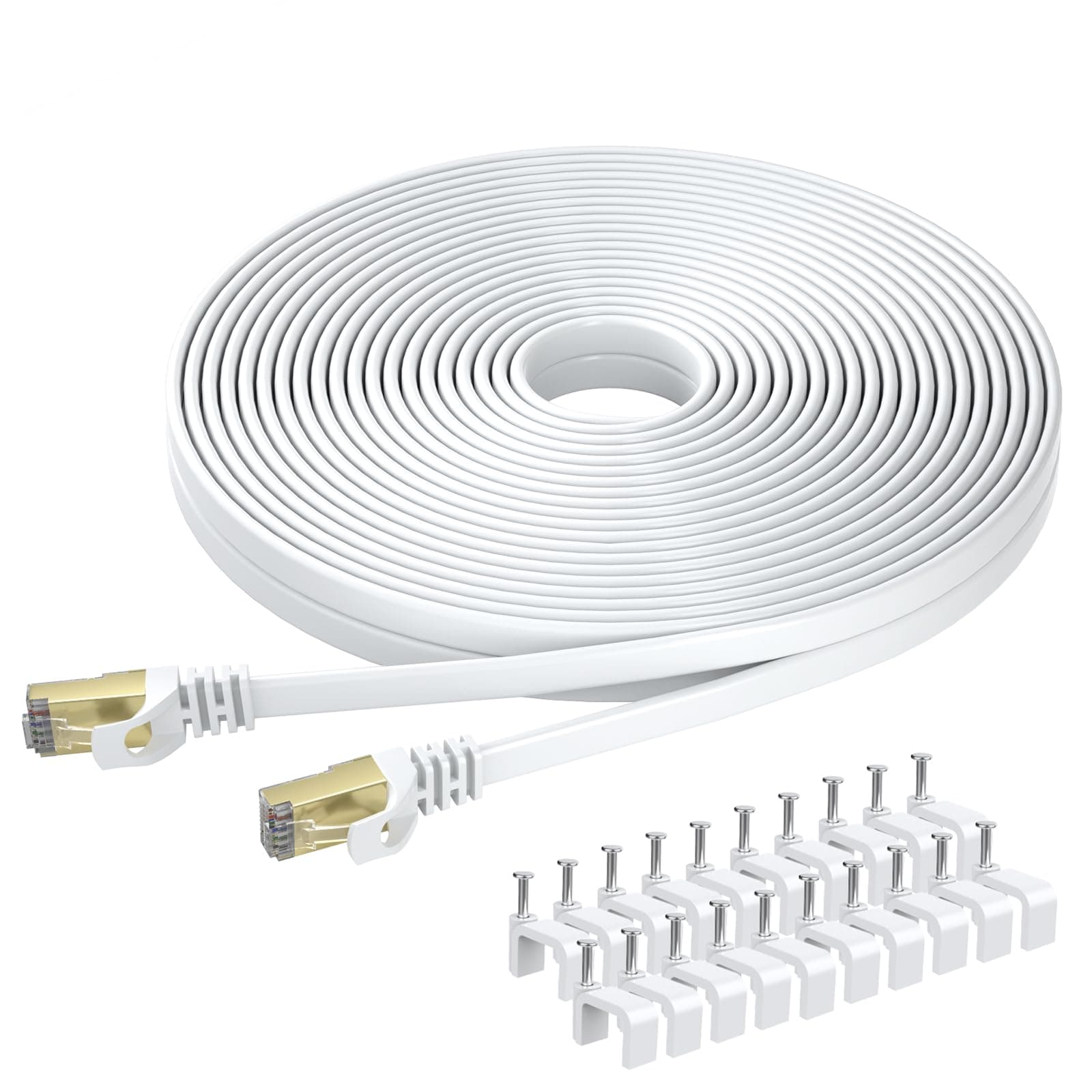 BUSOHE Cable Ethernet Cat 8 de 10M, Cable de Red Plano RJ45 Gigabit LAN de Alta Velocidad - Para Conexión a Internet de 40Gbps y 2000Mhz para Rúter, Módem, Panel de Conexión, PC (Blanco)