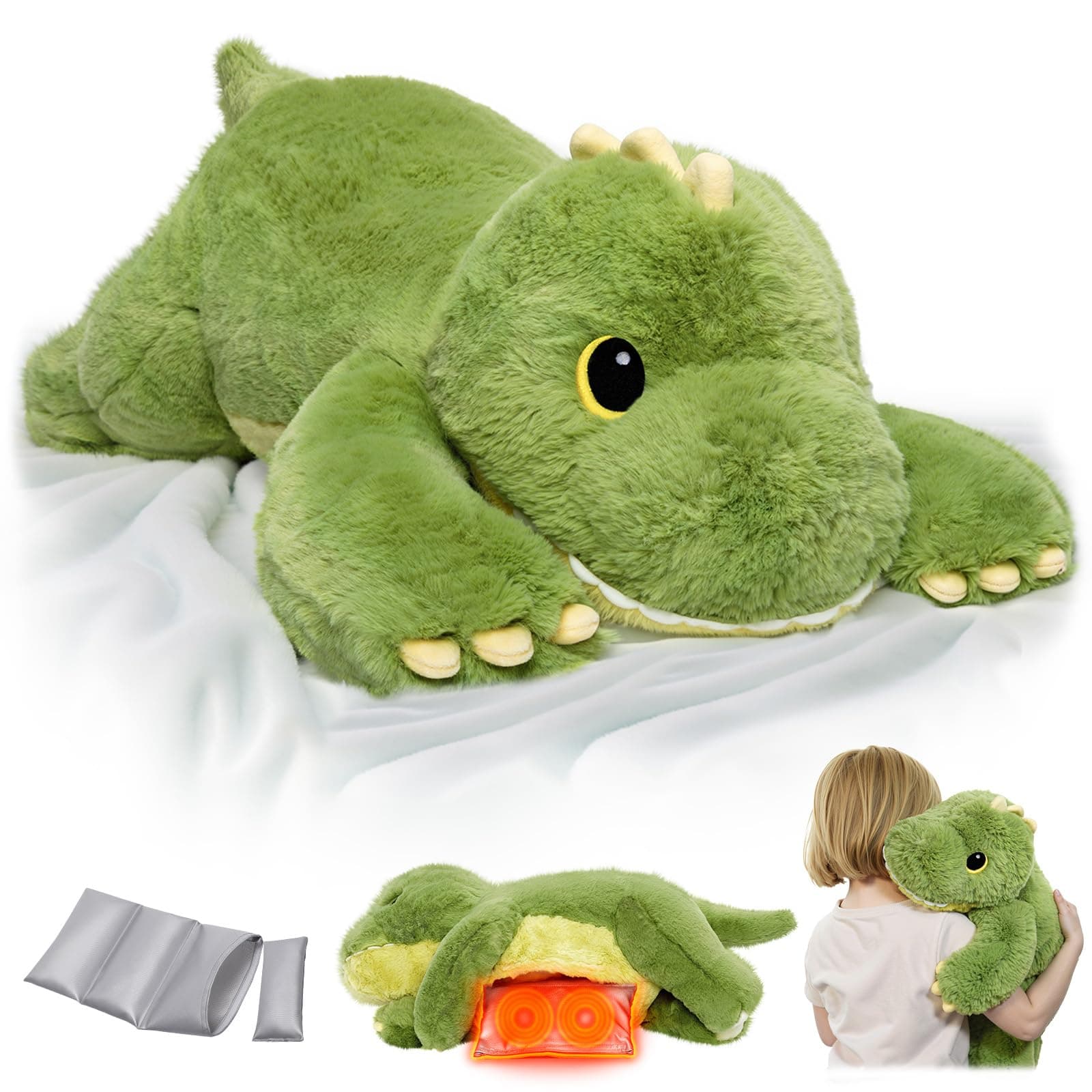 Mewaii Peluche Dinosaurio Microondas - Almohadilla térmica 5lb/2.13lb, frío/Calor, Interior extraíble. Regalo Unisex (58cm)