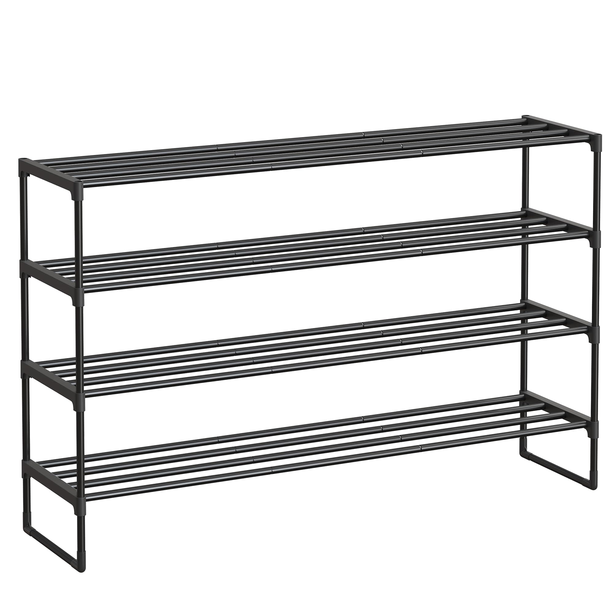 SONGMICS Schuhregal 4 Ebenen, Schuhständer Metall, Schuhaufbewahrung, Schuh-Organizer, aufrecht oder umgedreht, für 25-30 Paar Schuhe, stapelbar, Flur, 30 x 117 x 72 cm, schwarz LSA034B01