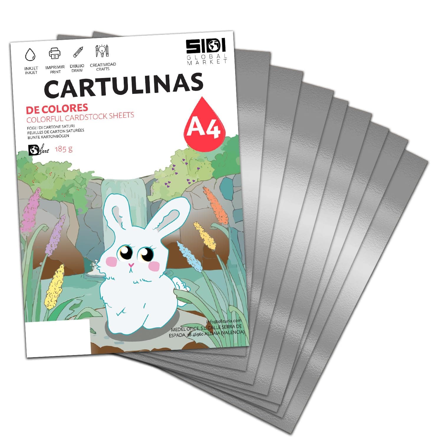 Cartulina A4 Plata Metalizada 230 g Cartulina Brillo Reflectante para Manualidades, Scrapbooking, Impresora Inkjet y Láser, Papel Cartulina Premium Metalizado – SIDI (plata metalizado, 25h)