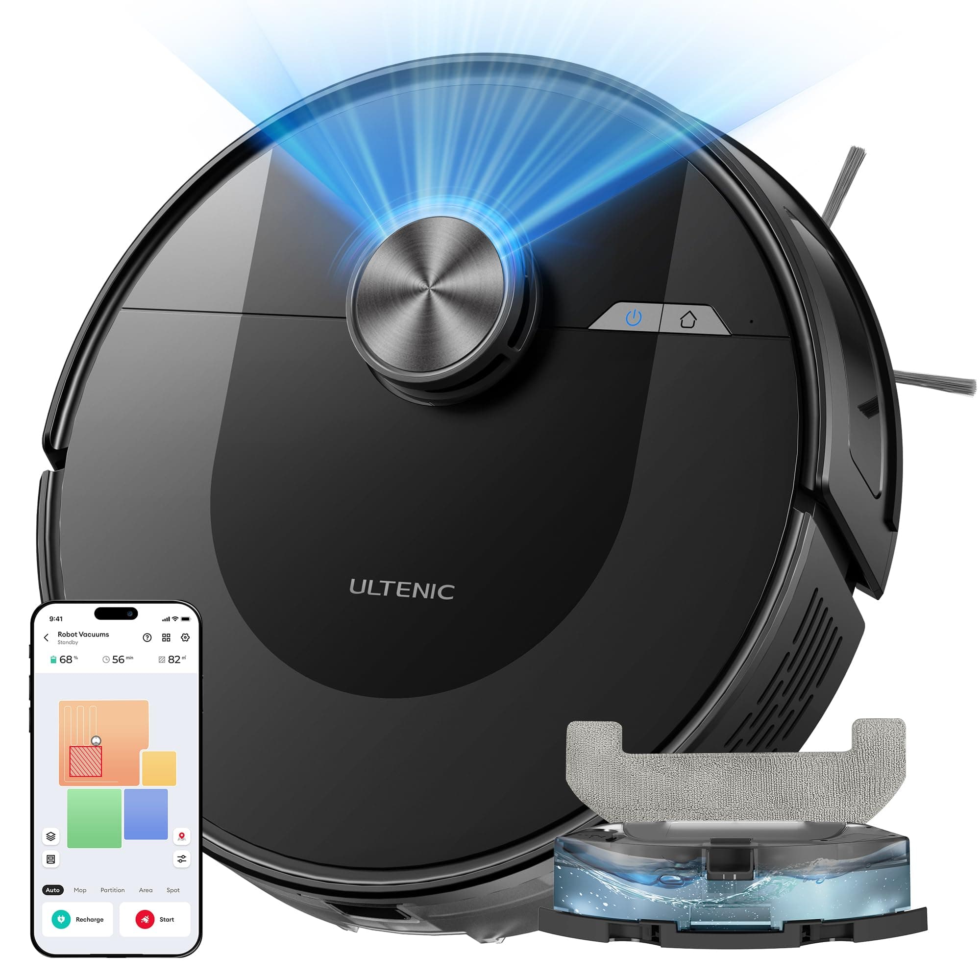 Ultenic Saugroboter mit Wischfunktion, 8000Pa Saugkraft, 180Min Laufzeit, 3 in 1 Saug und Wischroboter mit LiDAR Navigation, Staubsauger Roboter für Teppich, Tierhaare, APP & Fernbedienung Steuerung