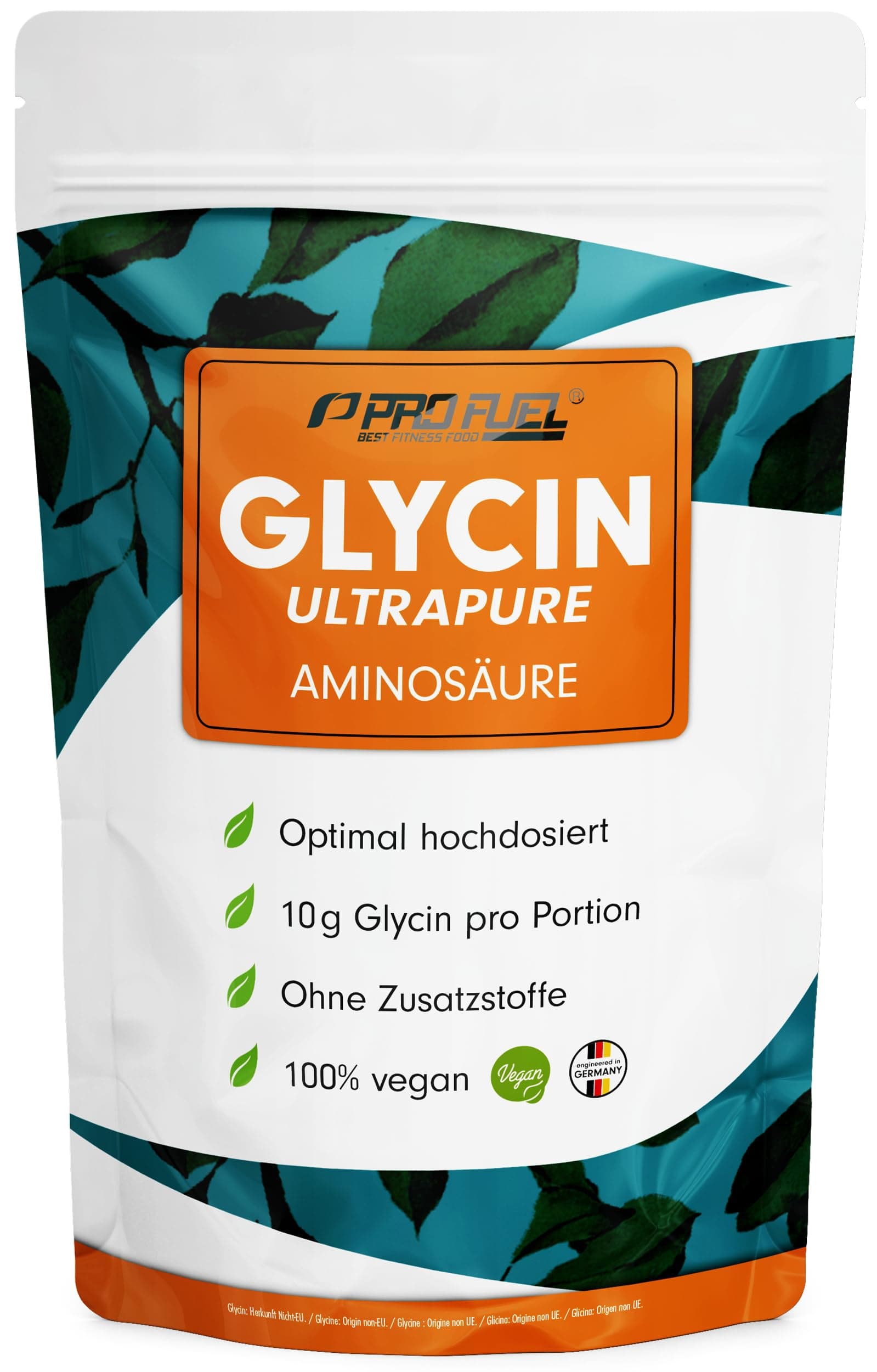 Glycin Pulver 1kg - optimal hochdosiert mit 10 g Glycin pro Tag - Glycin Ultrapure mit über 99,9% Reinheit - Aminosäure ohne Zusatzstoffe - laborgeprüft mit Zertifikat - Vorrat für 100 Tage