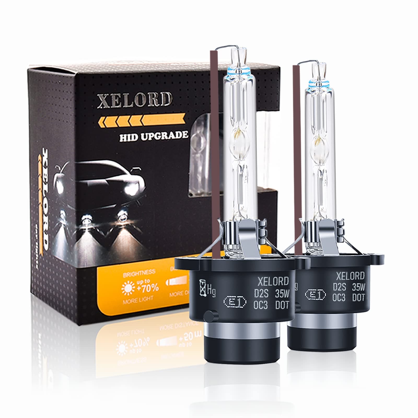 XELORD D2S 6000K Xenón Bombilla 35W 12V Brillo Alto Blanco HID Auto Lámpara Faro Delantero,Paquete de 2