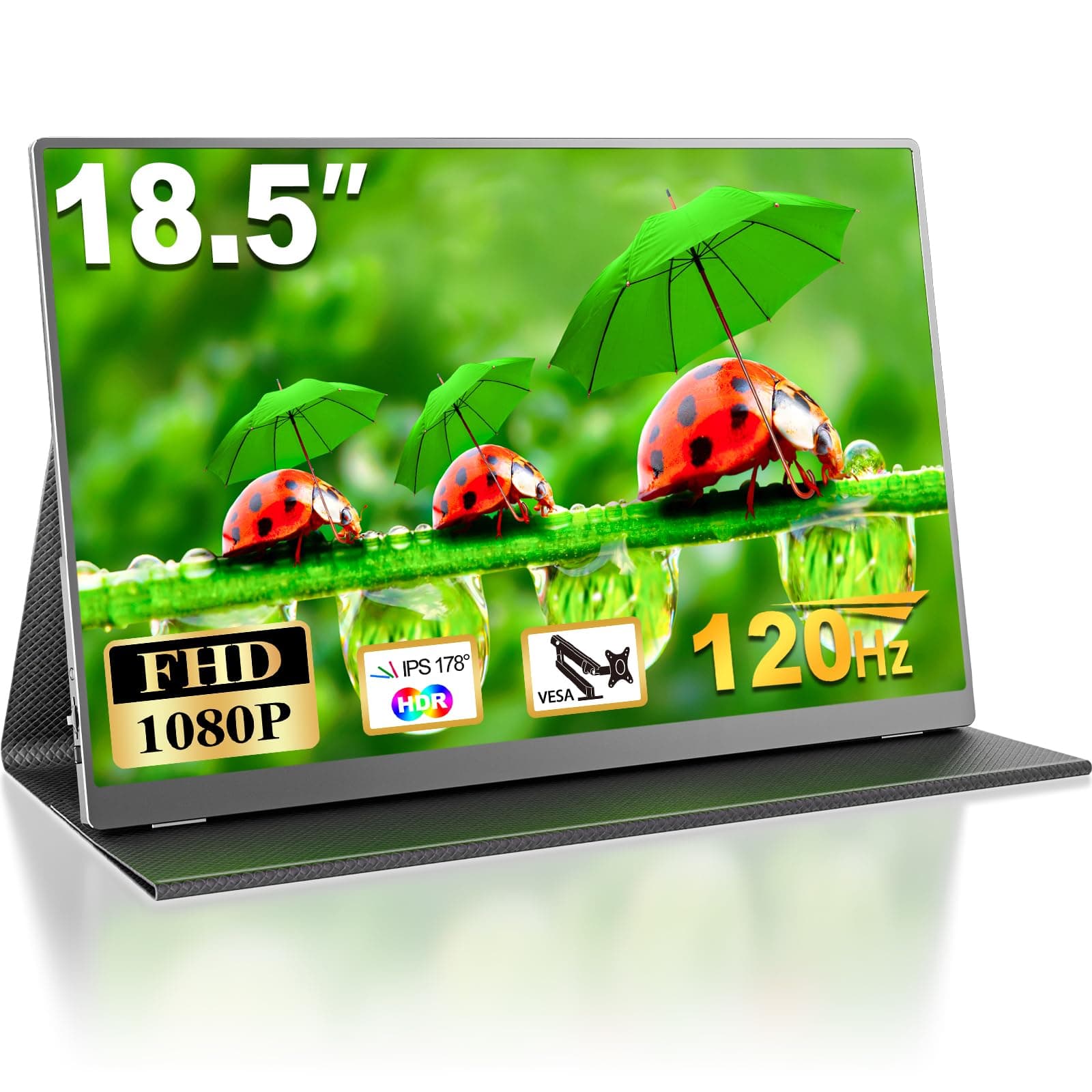 MOMODS Monitor Portatil, 18.5 Pulgadas 100Hz Monitor de Juego Portátil, IPS 1080P FHD Pantalla Portatil con VESA Mini HDMI/USB-C, para Computadora Portátil Teléfono PS5 Xbox