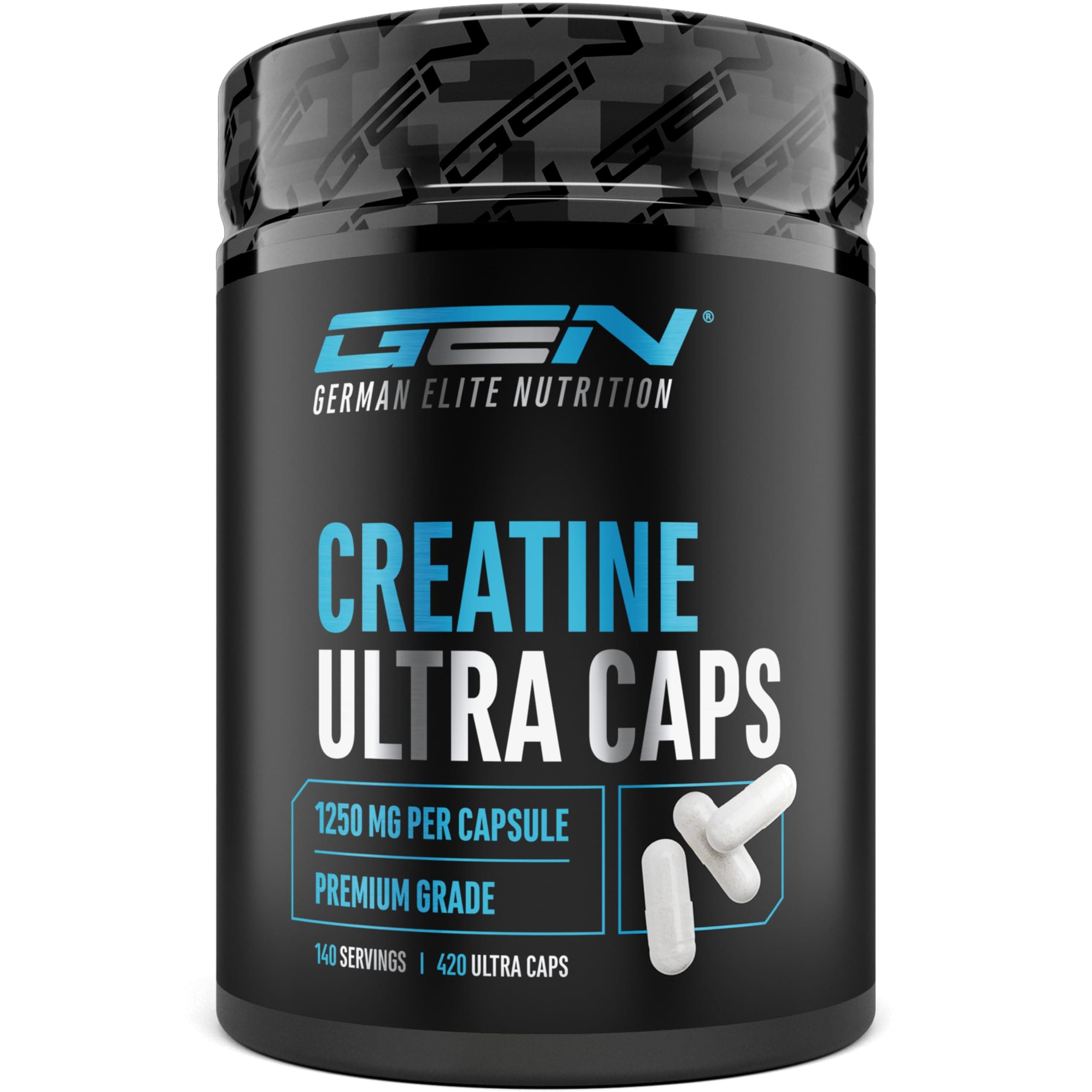 Creatine Ultra Caps - 420 Kapseln mit je 1250 mg reinem Creatin Monohydrat - Premium: Ultrafein + Mesh-Faktor von 200 - Hochdosiert