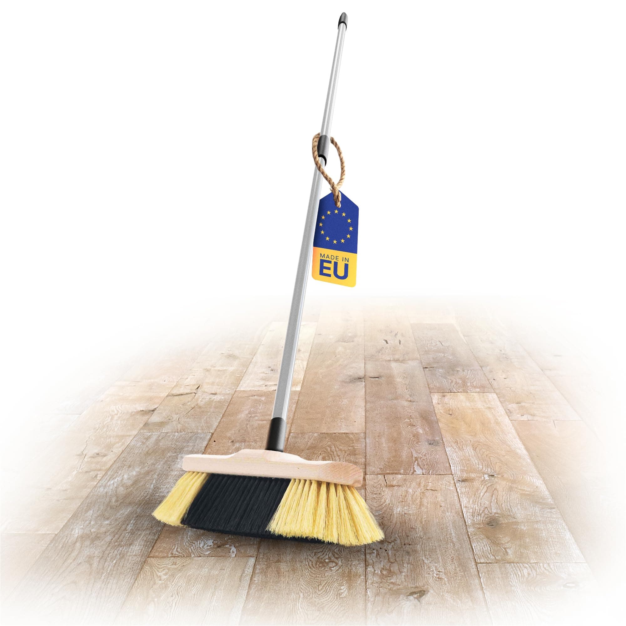 Novaliv Zimmerbesen mit Stiel FEINE KUNSTBORSTEN Besen weiche Borsten dicht besetzt Schrankbesen Holzbesen mit Teleskopstiel Künstliche PP Borsten Besen für Laminat und Parkett Stubenbesen