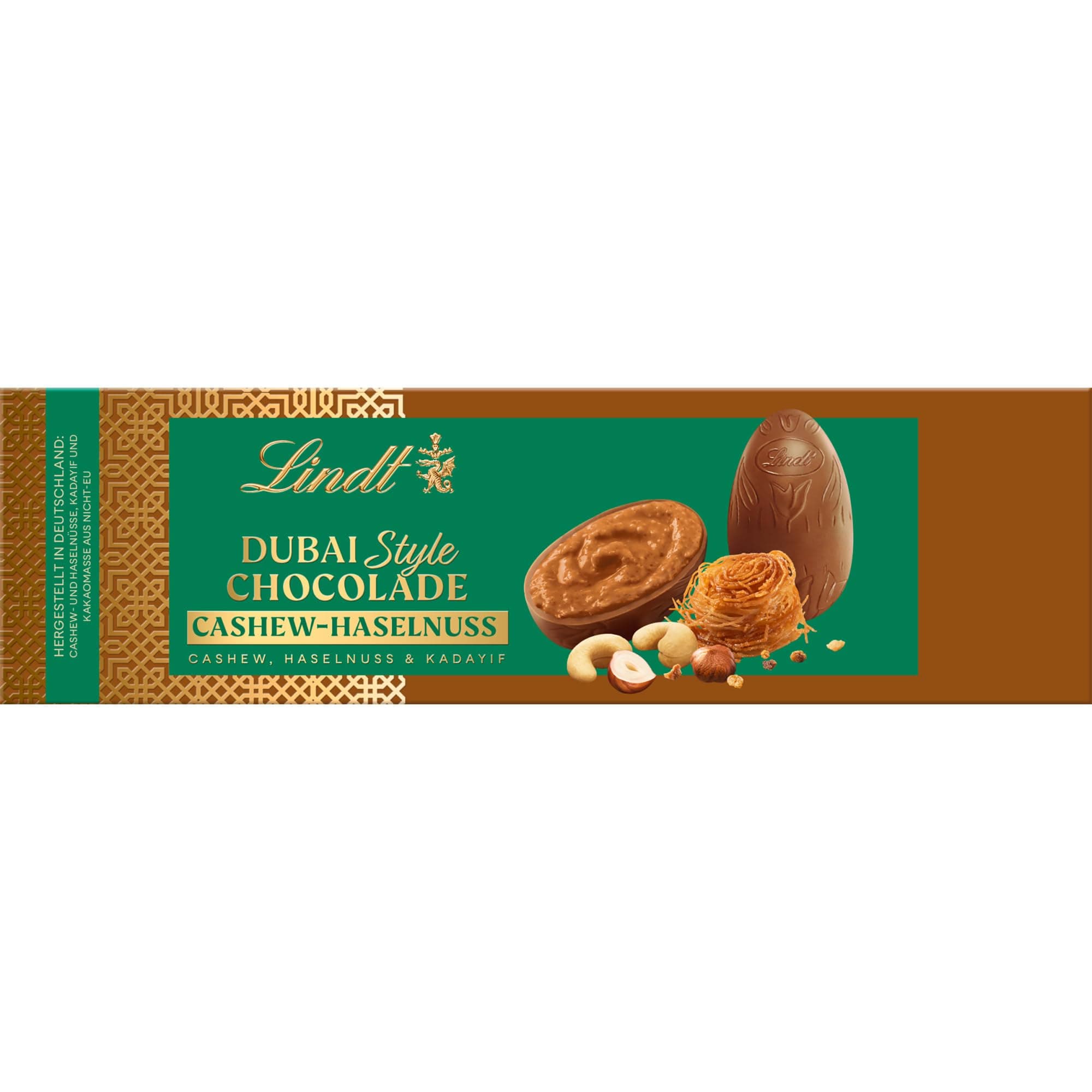 Lindt Dubai Style Chocolade Eier Cashew-Haselnuss | 108g Eier | Feinste Vollmilch-Chocolade mit Cashew-Haselnuss und knuspriger Kadayif Füllung | Schokoladeneier | Schokoladengeschenk