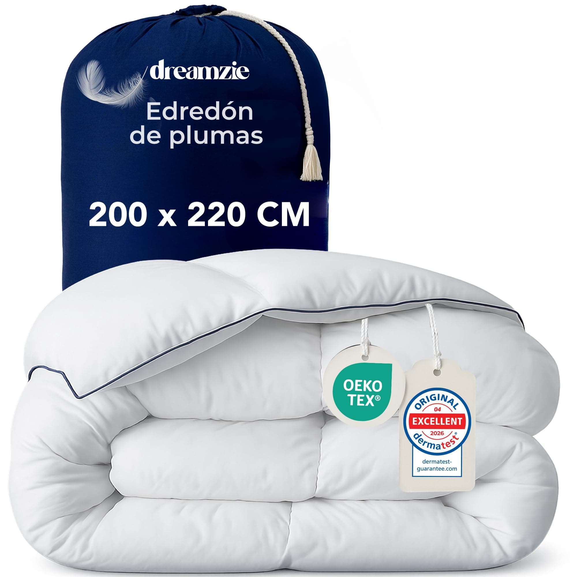 Dreamzie - Edredón de Plumas Ultracómodo Nordico Cama 200x220 cm - Duvet y Plumón de Pato 450gsm – Certificado Oeko-Tex, Downpass y RDS para Bienestar Animal