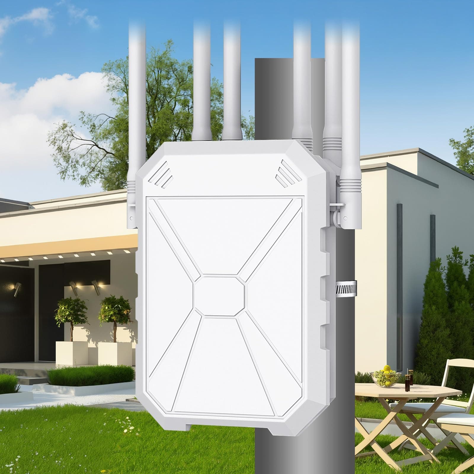AX3000 Outdoor Répéteur WiFi 6 Extérieur IP67, Amplificateur Outdoor WiFi Longue Portée Double Bande 2.4/5GHz, PoE, Mode Répéteur/Routeur/Point d’Accès WiFi pour Jardin, Terrasse, Caméras Cour