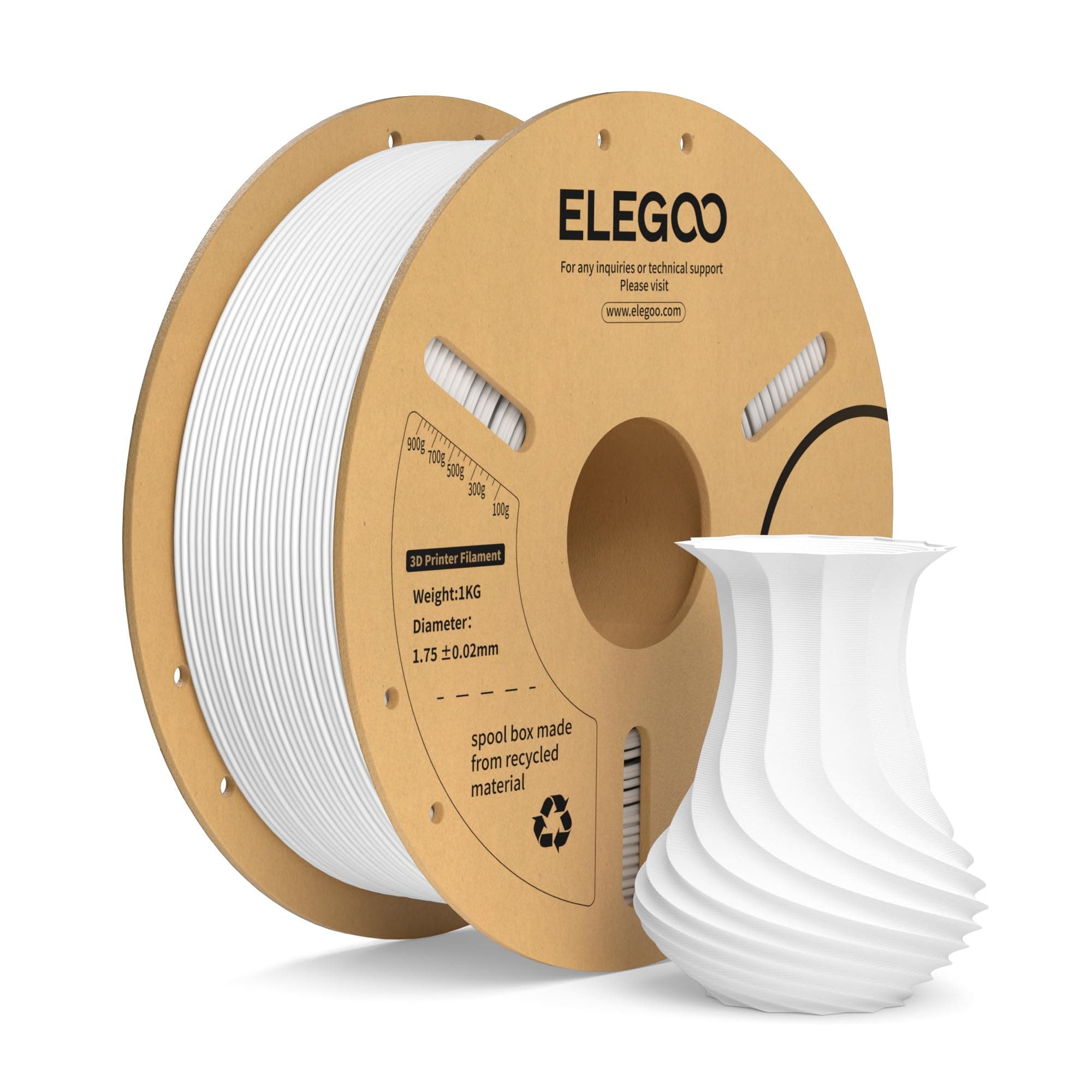 ELEGOO PLA+ Filament 1.75mm Weiß 1KG, PLA Plus 3D Drucker Filament, Härter und Stärker Filament-3D-Druckmaterialien, Maßgenauigkeit +/-0,02mm, Kompatibel mit den Meisten 3D Printer(1KG/Spool, 2.2lbs)