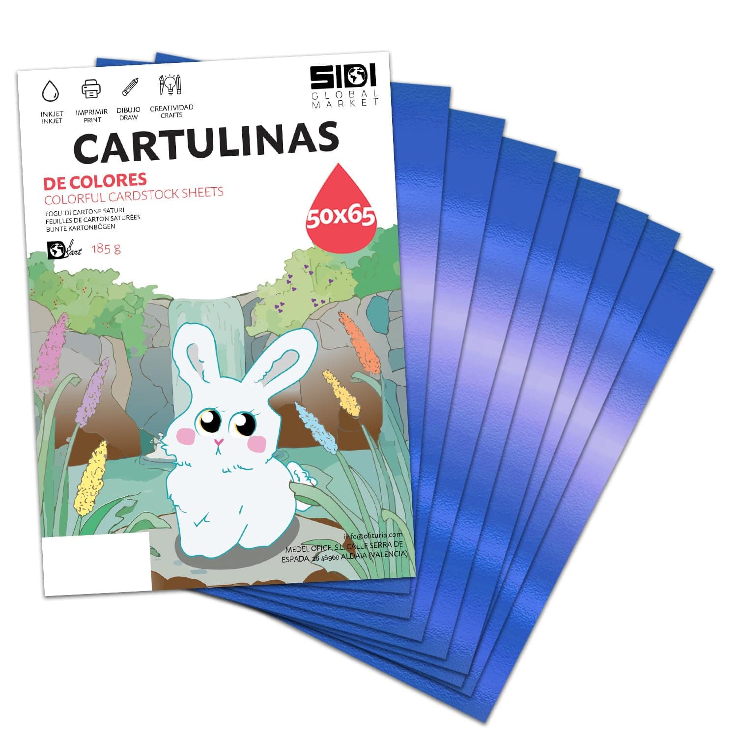 Cartulina 50x65 Azul Metalizada 230 g Cartulina Brillo Reflectante para Manualidades, Scrapbooking, Carteles, Impresora Inkjet y Láser, Papel Cartulina Metalizado – SIDI (azul metalizado, 125h)