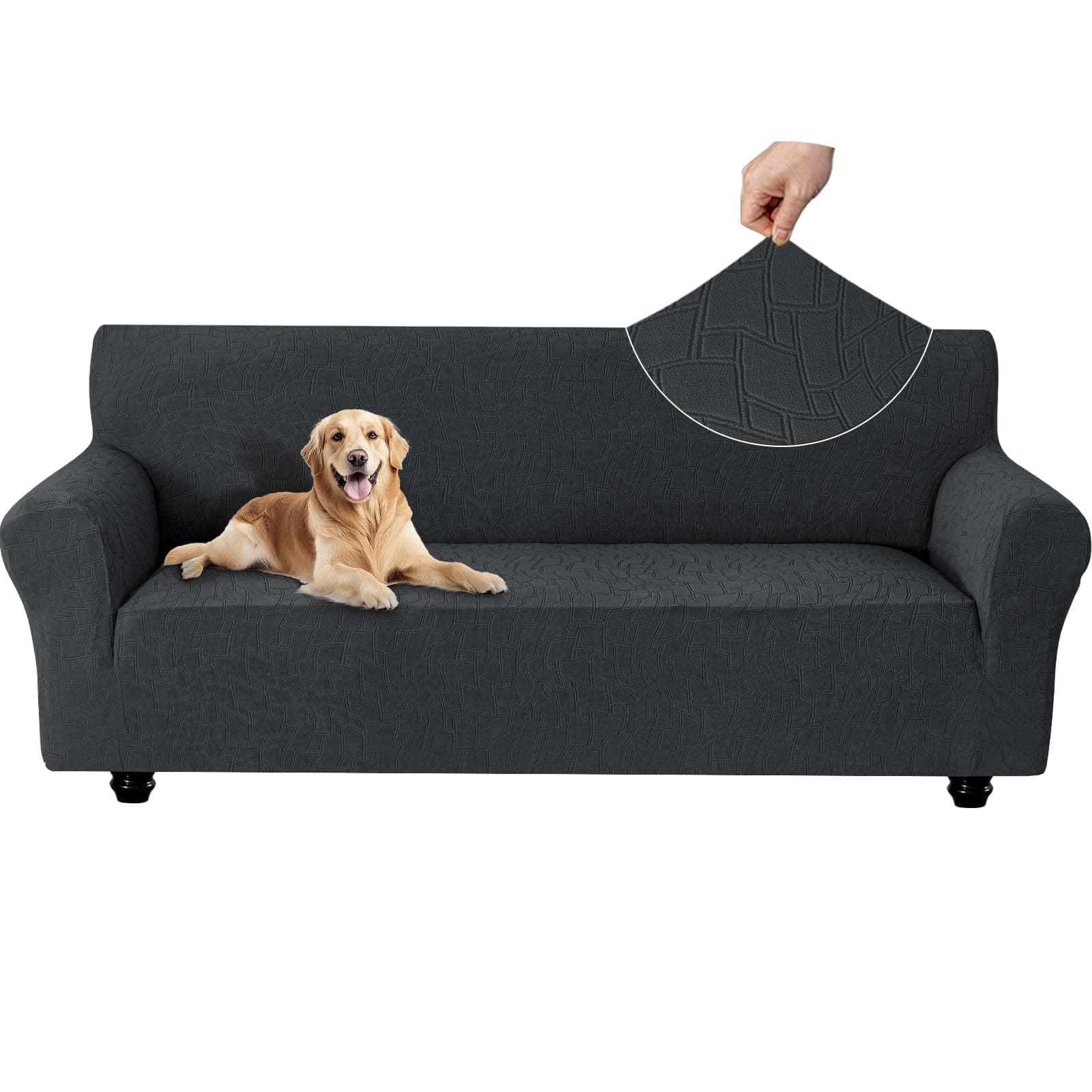 Ystyle Funda Sofa 3 Plazas, Couch Cover Elasticas, Funda para Sofa Antiarañazos Gatos, Forros para Sofas Antideslizante, Protector Sofa Antimanchas Lavable Anti Perros, Gris Oscuro