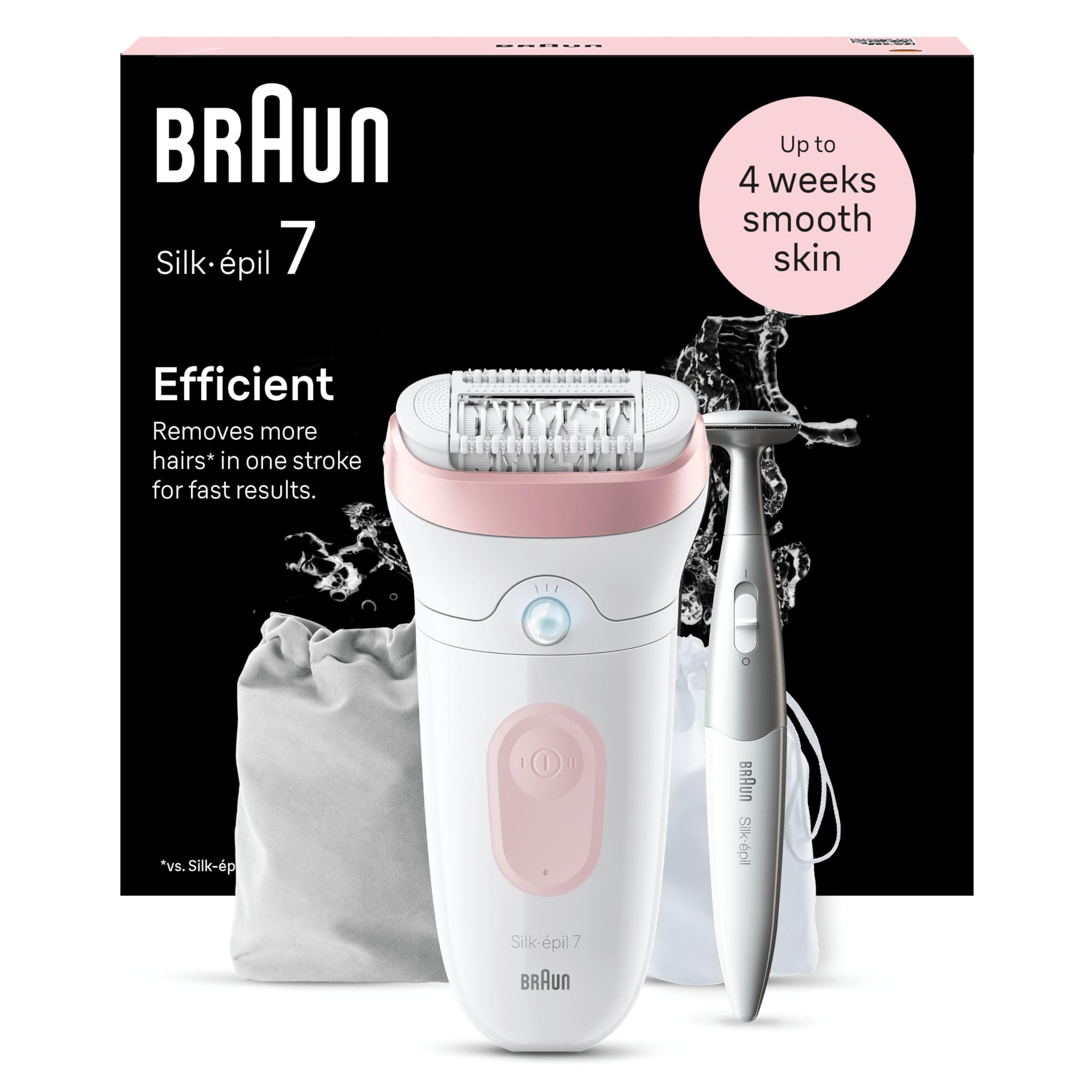 Braun Silk-épil 7 Epilatore Elettrico Donna Con Testina Ampia Per Una Epilazione Semplice, Wet & Dry, Pelle Liscia a Lungo, Con Rifinitore Bikini Styler, Idea Regalo, 7-210, Bianco/Rosa
