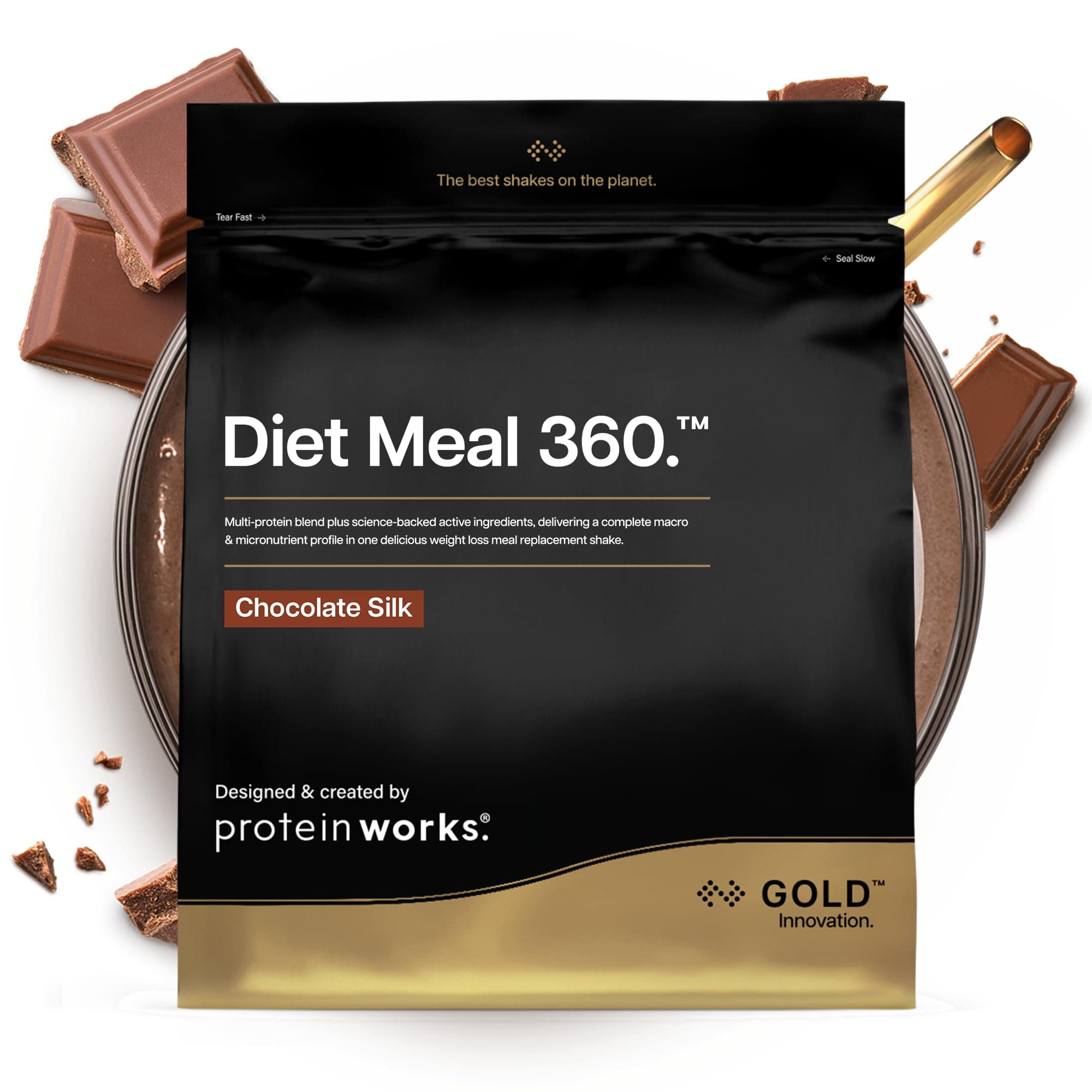 Protein Works | Diet Meal 360 – GOLD Innovation, Shake Sustituto de Comidas, Apoya Pérdida de Peso, 24 Vitaminas & Minerales, Linaza, Inulina, Omega-3, Chocolate Suave, 28 Comidas, 2kg