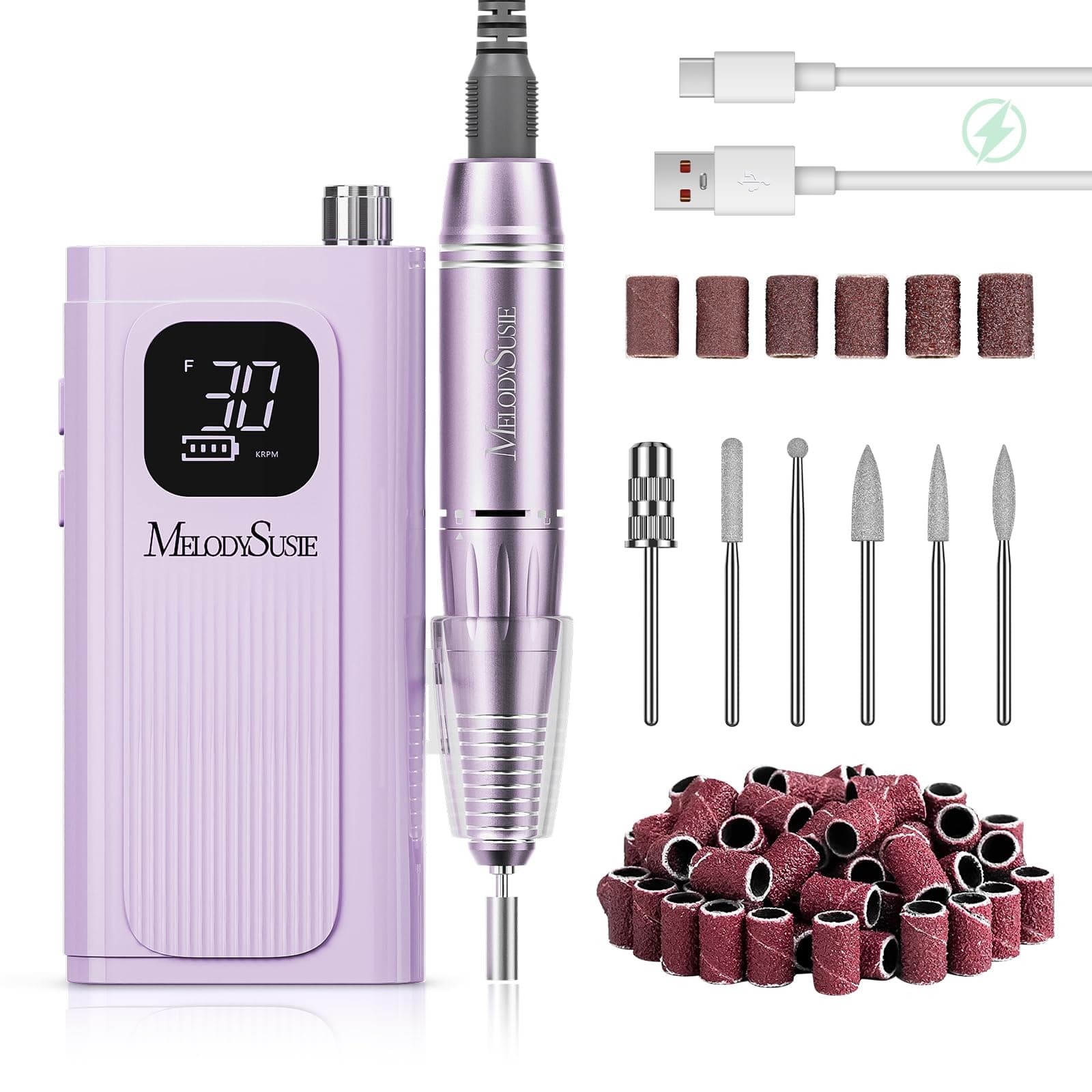 MelodySusie SC300F Professioneller Aufsteckbarer Nagelfräser, Wiederaufladbare Elektrische Nagelfeile 30000 U/min, mit LCD-Display, Verstellbarer Geschwindigkeit, für Acrylnägel Gelnägel, für Salon