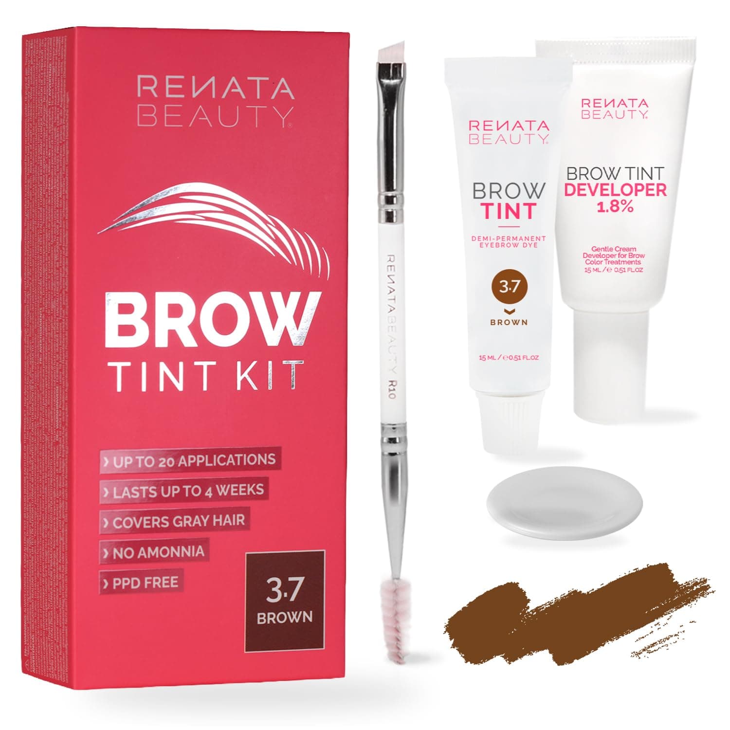 Renata Beauty Kit Tinta Sopracciglia - Set per la colorazione di sopracciglia - Kit tinta 3 in 1 con colore, attivatore, pennello - fino a 30 utilizzi [Marrone]