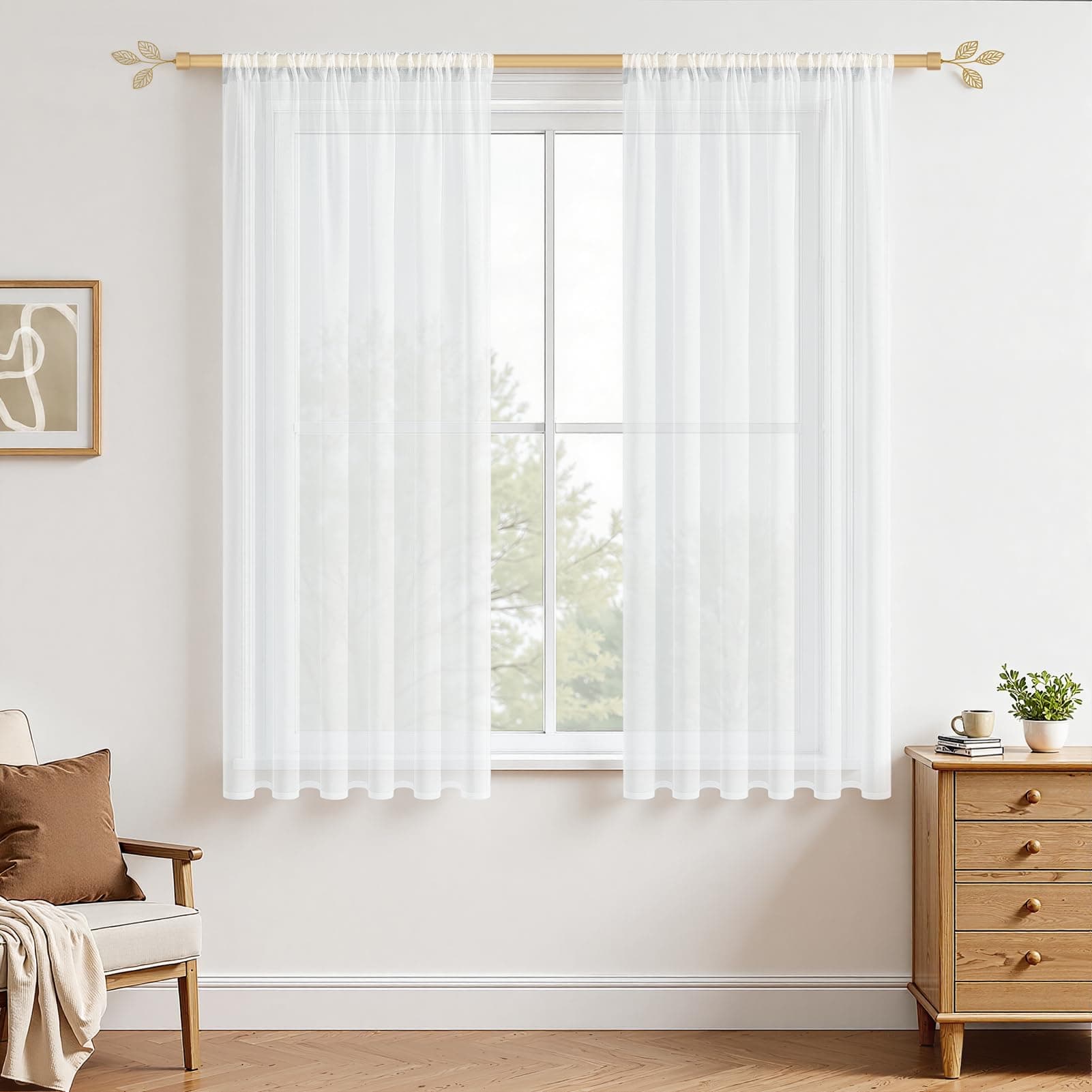 MRTREES Rideau Blanc Voilage Rideau Salon Moderne Lot de 2 Passe Tringle 140 x 170 cm (LxH), Rideau Transparent Fenetre Blanc Décoration d'Intérieur Chambre de Fille Cuisine