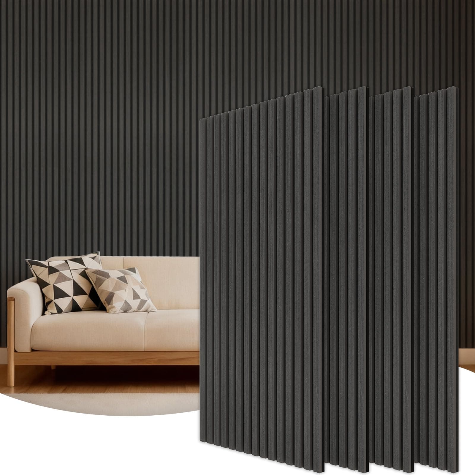 TONOR Set di 4 Pannelli Fonoassorbenti in Legno Impiallacciato, 120 x 60 - 2.88㎡, Pannelli Acustic da Fissare alla Parete, Schiuma Decorativa 3D per Soggiorno, Ufficio, Bancone a Isola, Nero