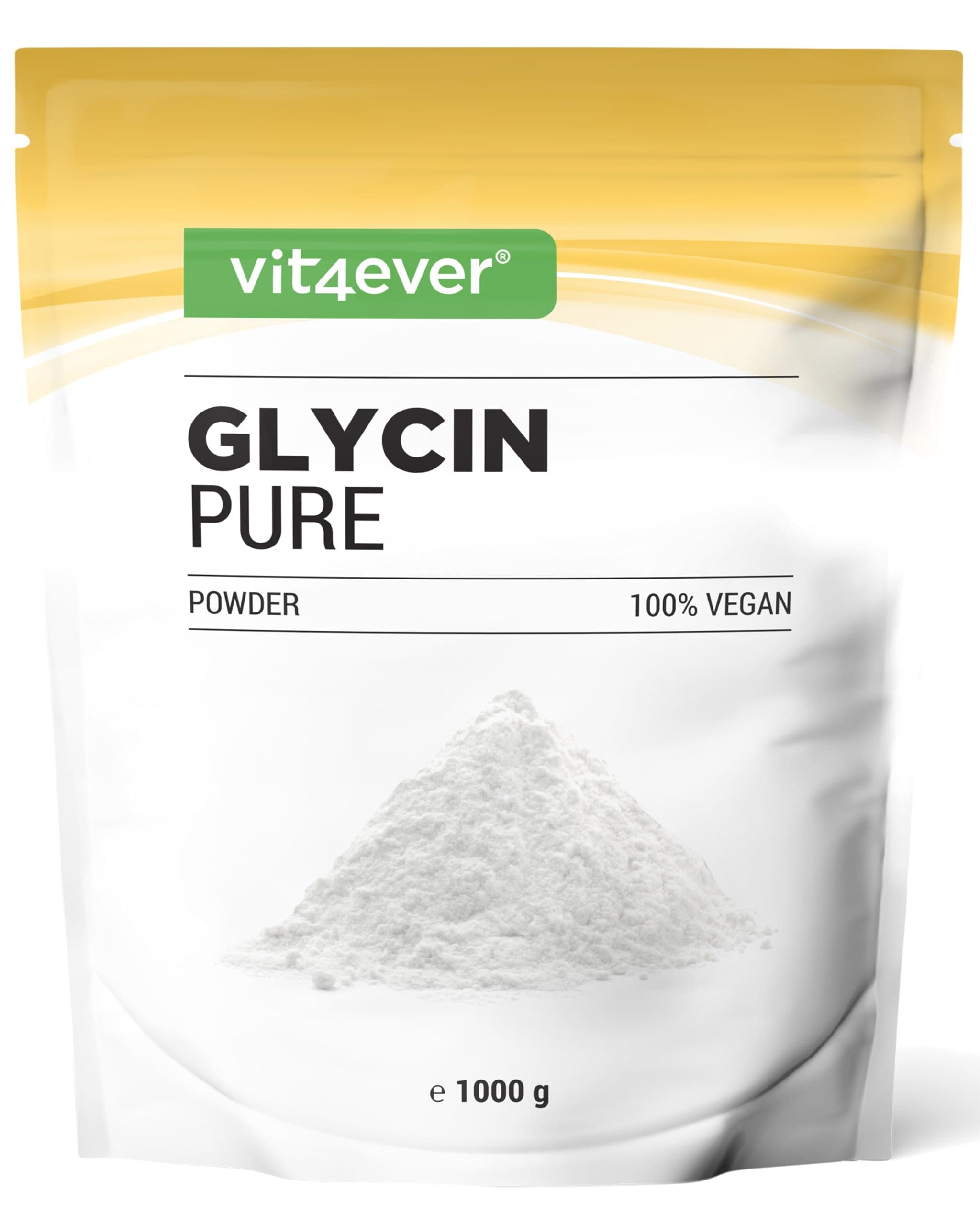 vit4ever Glycin Pure - 1000 g reines L-Glycin Pulver ohne Zusätze - natürlich süß - vegan - inkl. Messlöffel - optimal dosierbar
