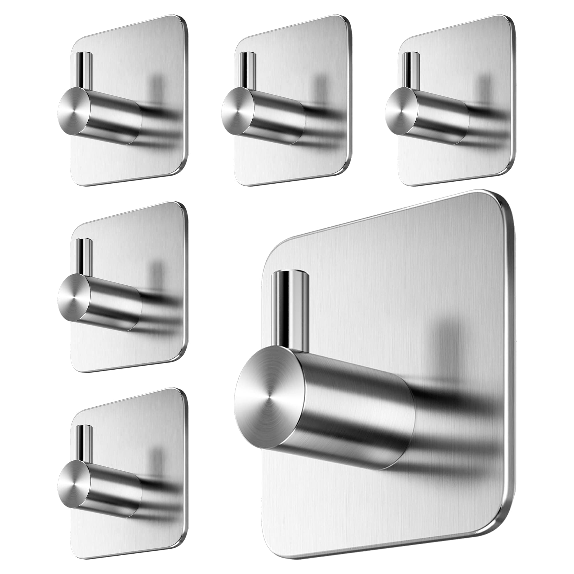 Menz Portasciugamani senza foratura, set da 6 pezzi – Ganci adesivi argentati in acciaio inox come pratico gancio per asciugamani, gancio impermeabile autoadesivo porta asciugamani da bagno, ideale