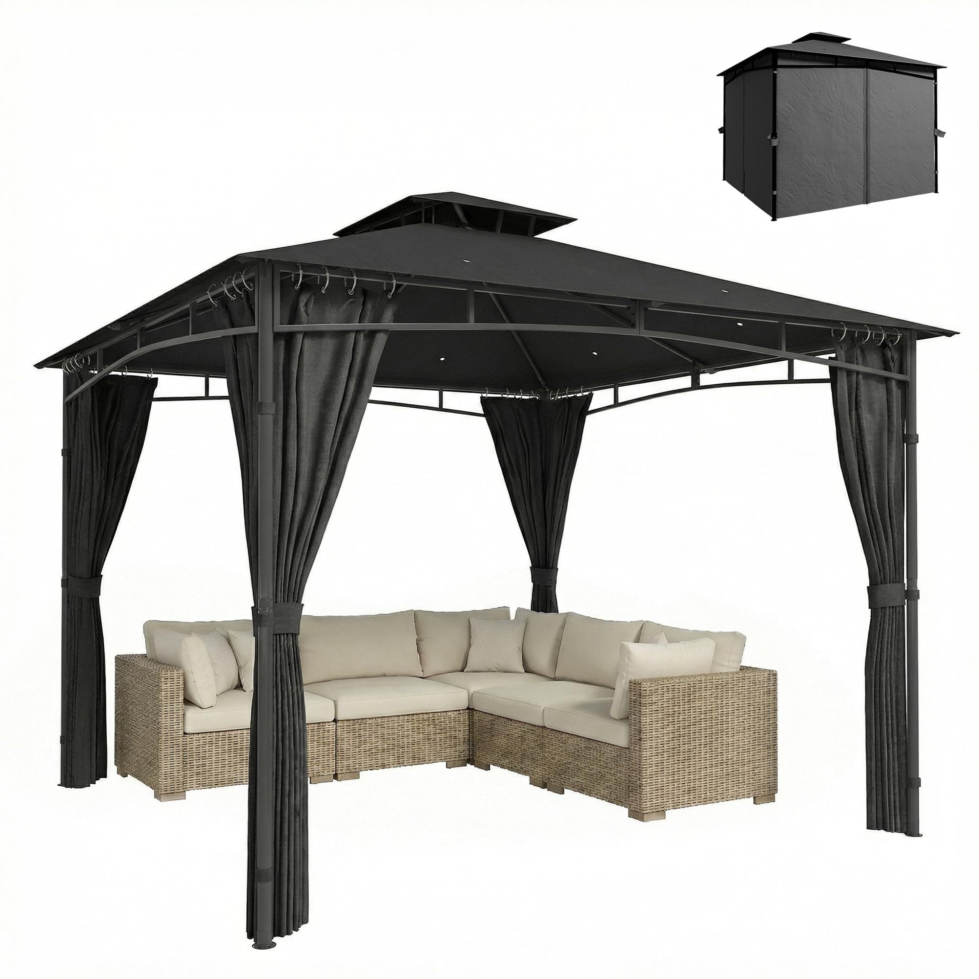 Outsunny Tonnelle de Jardin Extérieur 3x3m Pavillon Métal Ø 48mm - Cadre de Toit Rétractable & Double Toit UV50+ - Abri de Jardin Imperméable Robuste pour 6-8 Personnes, Gris Anthracite