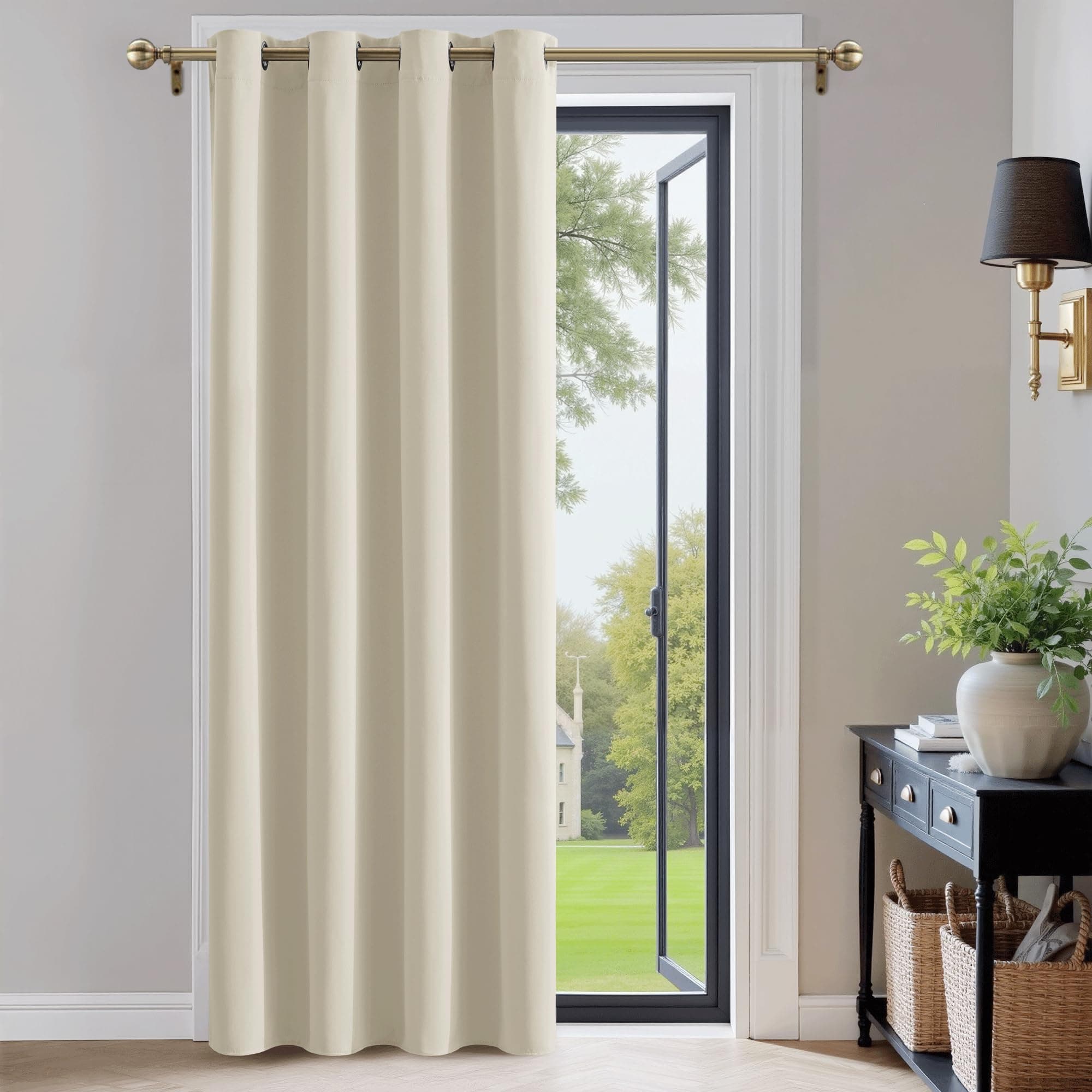 PONY DANCE Tenda Oscurante Camera da Letto Moderne Tende Termiche Isolanti per Soggiorno Blackout Curtain per Porta Interna 1 Pezzo L 140 x A 200 cm, Beige Chiaro