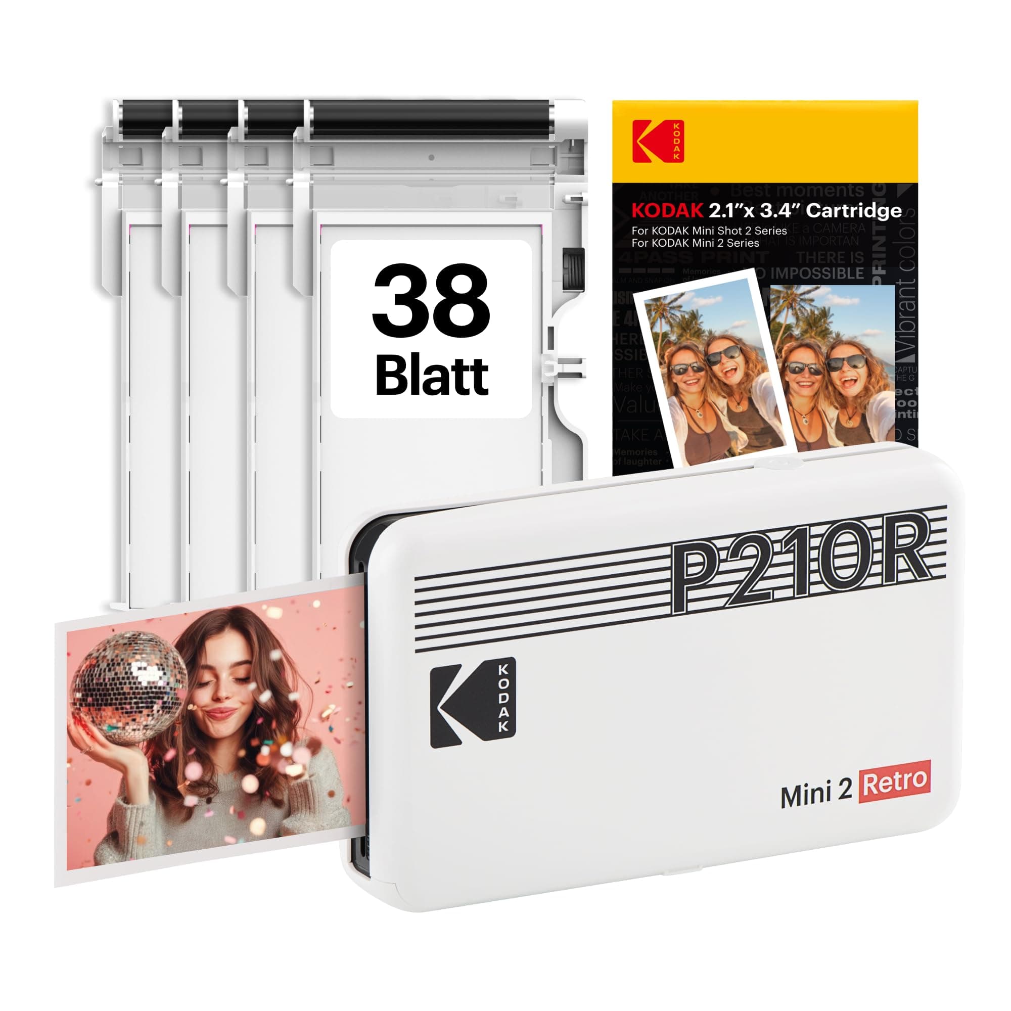 KODAK Mini 2 Retro 5,3 x 8,6 cm tragbarer Fotodrucker, 38 Blatt, Bluetooth-Smartphone-Drucker für iPhone und Android, sofortige Farbdrucke, 4-Pass-Farbsublimation