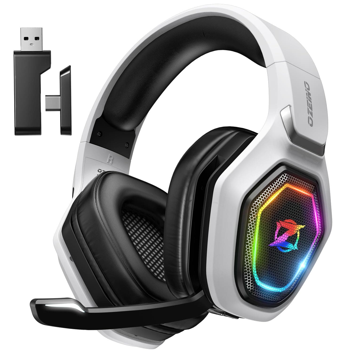 Ozeino Casque Gaming Sans Fil pour PC PS5 PS4, 2.4GHz Audio sans perte, USB & Type-C casque de jeu Ultra Stable avec Microphone Flip, Casque Gamer avec batterie 40 heures pour Switch Laptop Mobile Mac