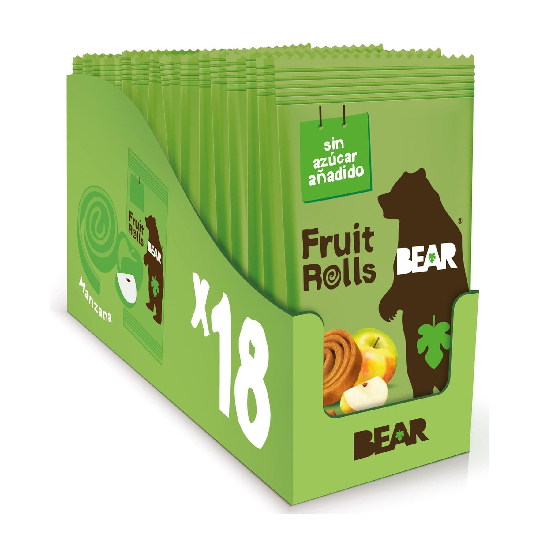 BEAR Rollitos de Fruta Sabor Manzana - Ingredientes 100% Naturales - Snacks para Niños y Adultos - 18 bolsitas de 20g - 360g