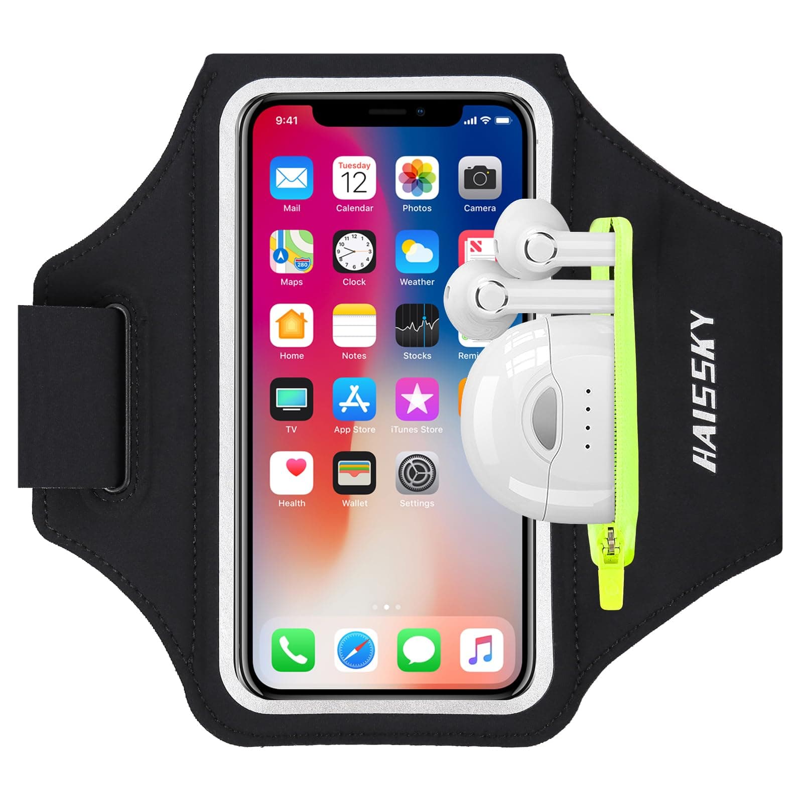 HAISSKY Fascia da Braccio con Borsa Auricolare, Fascia Sportiva Running Porta Cellulare Braccio Portacellulare Armband per MP3/iPhone 16 Pro Max/15 Pro/14 Pro/13 Galaxy S25 Ultra/S24/S23 Fino a 6,9"