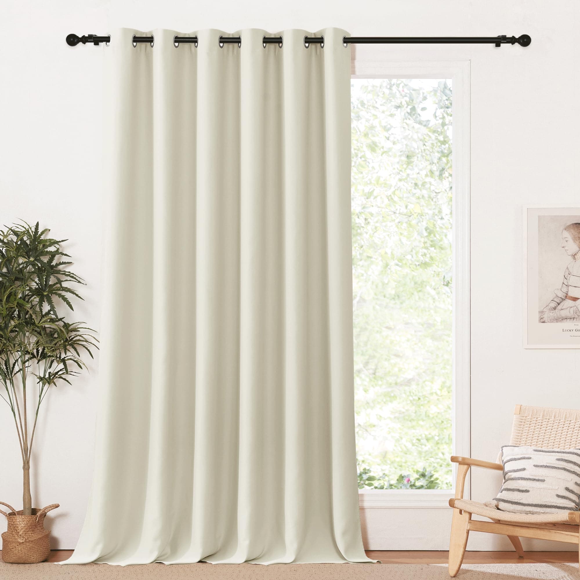 PONY DANCE Tende Camera da Letto Pannelli Divisori Tende Oscuranti per Interni Curtains Isolante Termica con Anelli per Soggiorno 1 Pezzo L 200 x A 245 cm, Beige Chiaro