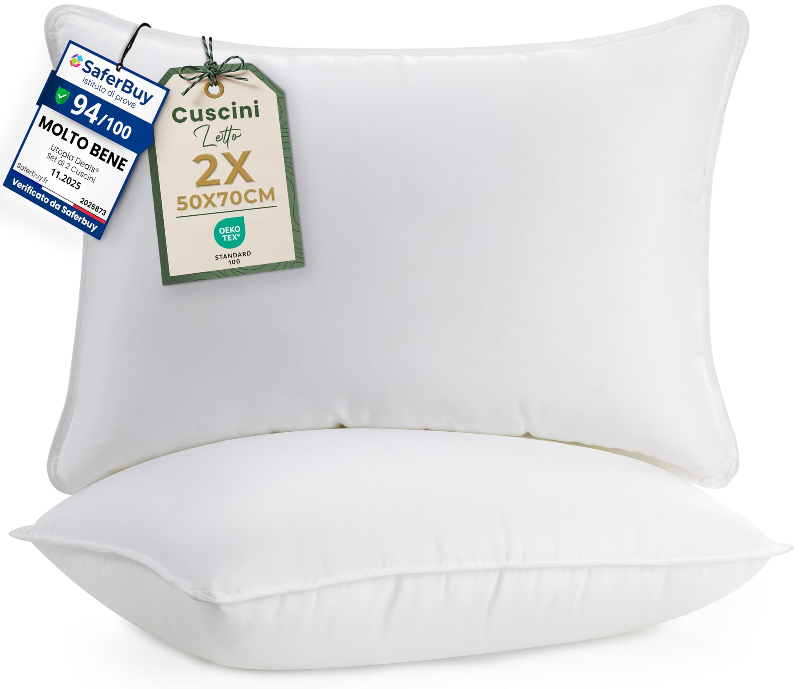 Utopia Bedding Cuscini Letto (Set di 2), 50 x 70 cm Guanciali Letto Coppia, 3D Fibra di Poliestere (Bianco)