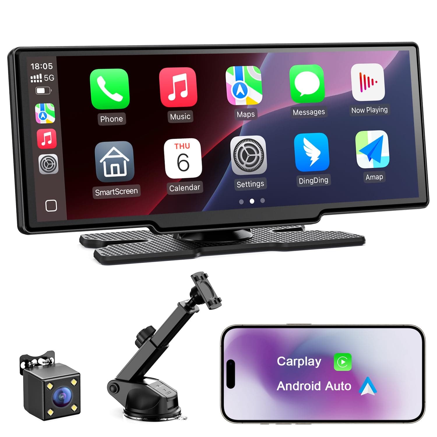 Avylet 8,1'' A-pple Carplay Voiture pour avec Caméra de Recul, Écran Tactile Portable, Navigation GPS, Contrôle Vocal Google/Siri, Android Auto, Bluetooth, AUX/FM, Mirror Link, OTA, 21.3*2.5*8.7cm