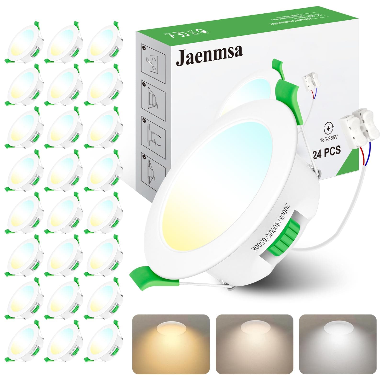 Jaenmsa Faretti LED da Incasso per Cartongesso 12W 230V, Foro Ø 125-135mm Faretti Incasso Cartongesso Ip44, Dimmerabile, Luce Calda 3000K Luce Neutra 4000K Luce Freddo 6500K, Set di 24