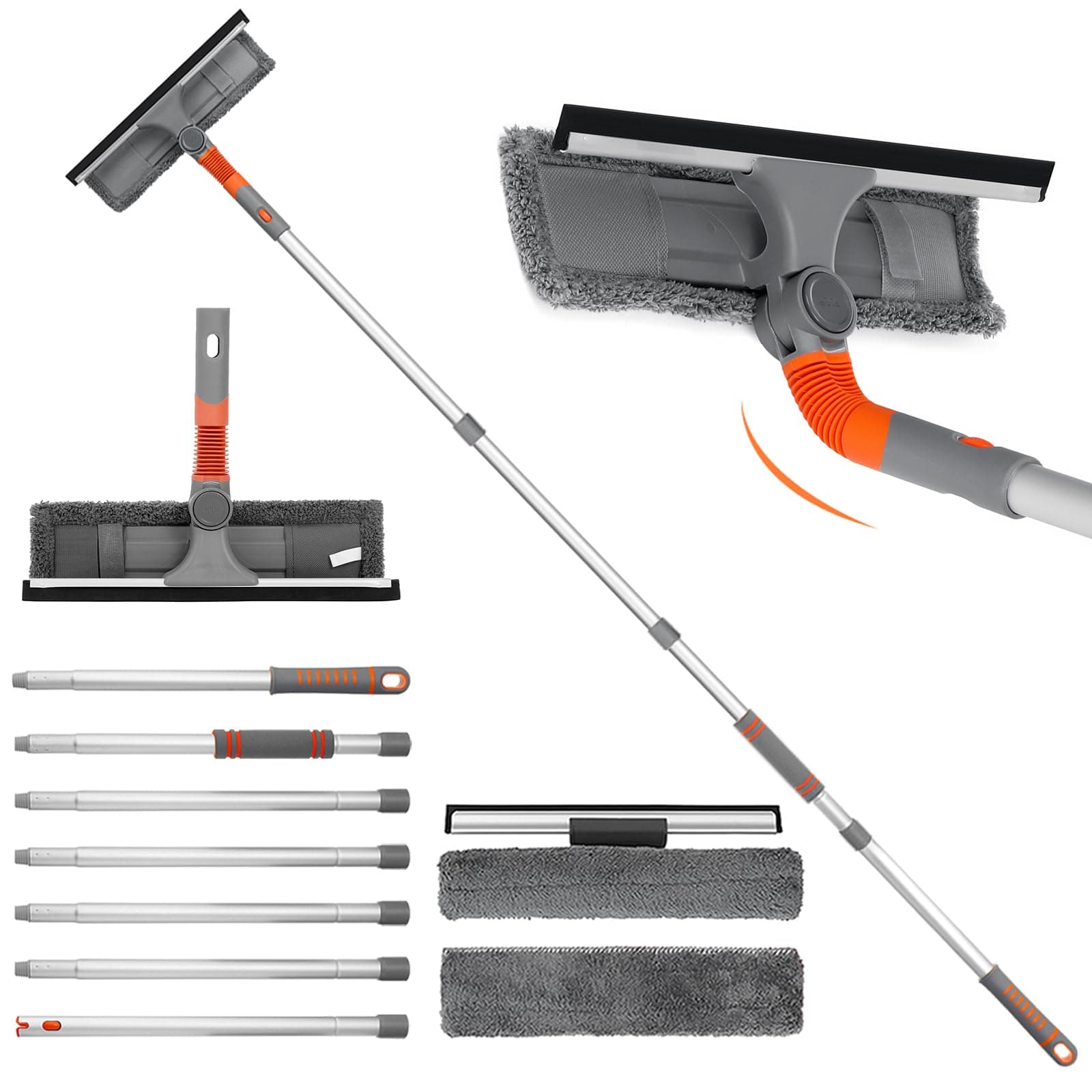 Raclette à Vitre Professionnelle, 254 cm Raclette Vitre Telescopique Perche Nettoyage Vitre avec Tête Rotative Lave Vitre Telescopique, Kit de Nettoyage Vitre pour Verre Douche Voiture Fenêtres Hautes