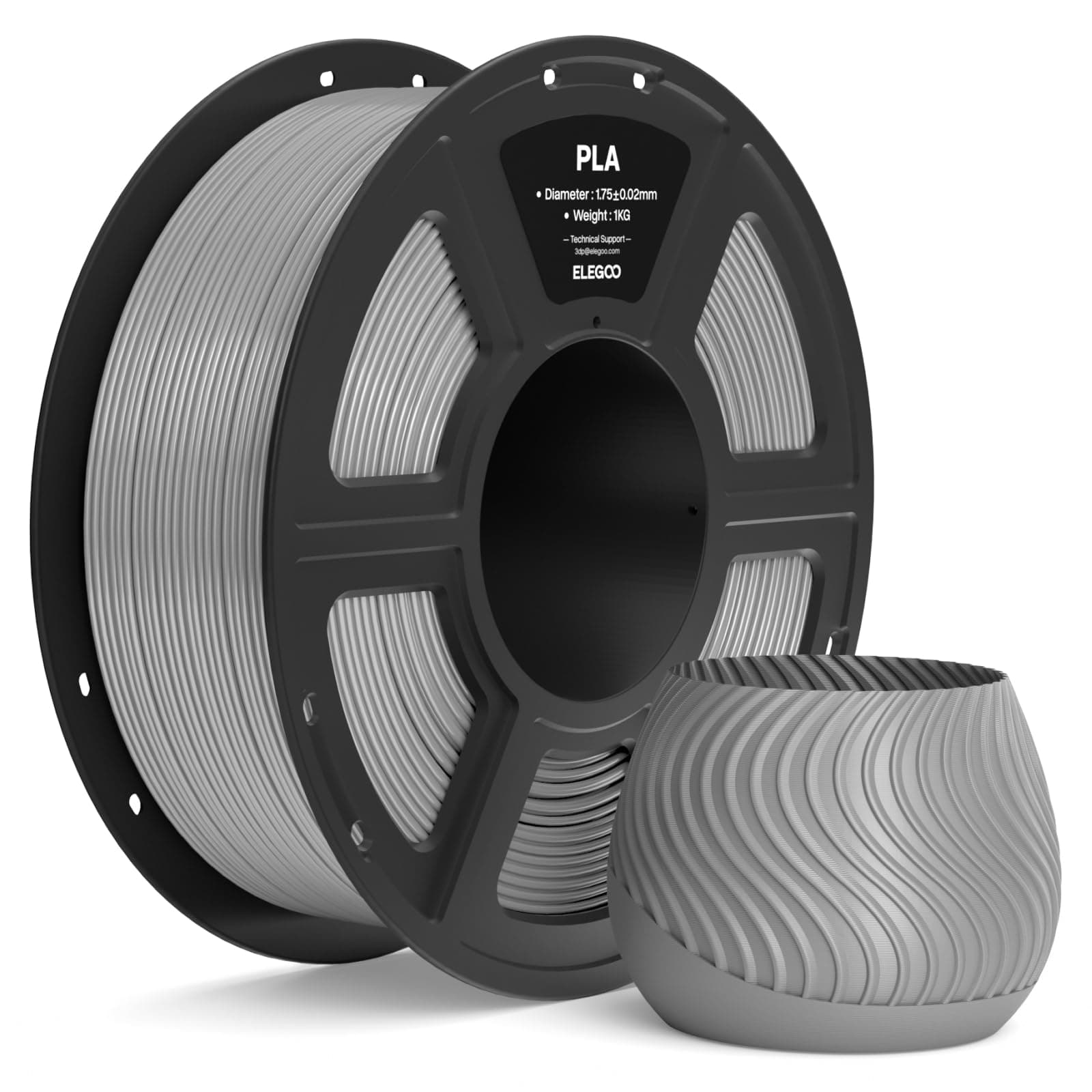 ELEGOO Filamento PLA 1.75 1KG Gris, Filamento para Impresora 3D, Precisión Dimensional +/- 0.02mm, Carrete Filamento 3D,para Mayoría Impresoras 3D