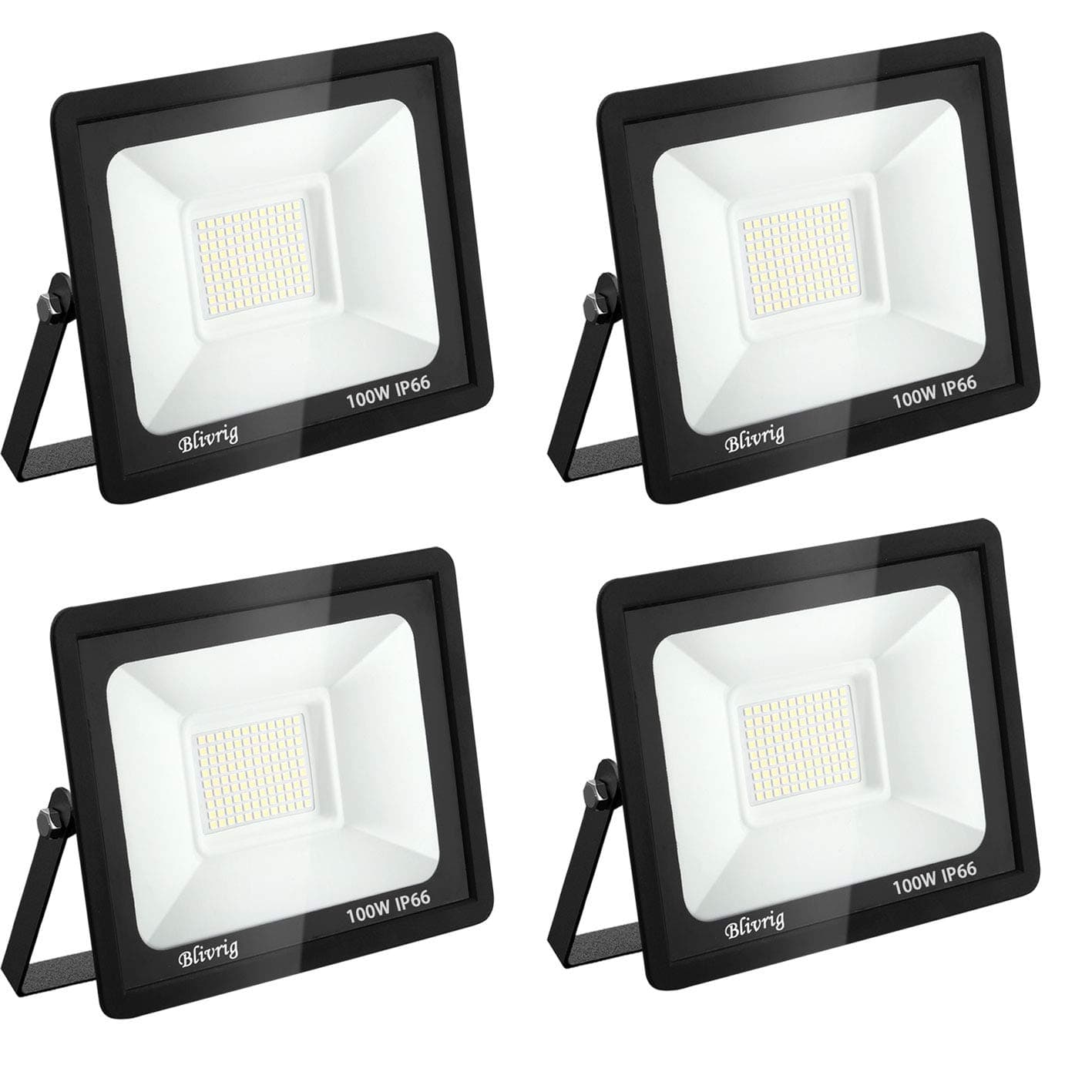 toobettp 4 Pezzi 100W Foco LED Exterior, 10000LM Focos Led 6500K Luz Blanca Fría, IP66 Impermeable Aplique Pared para Garaje Jardín Patio Parque