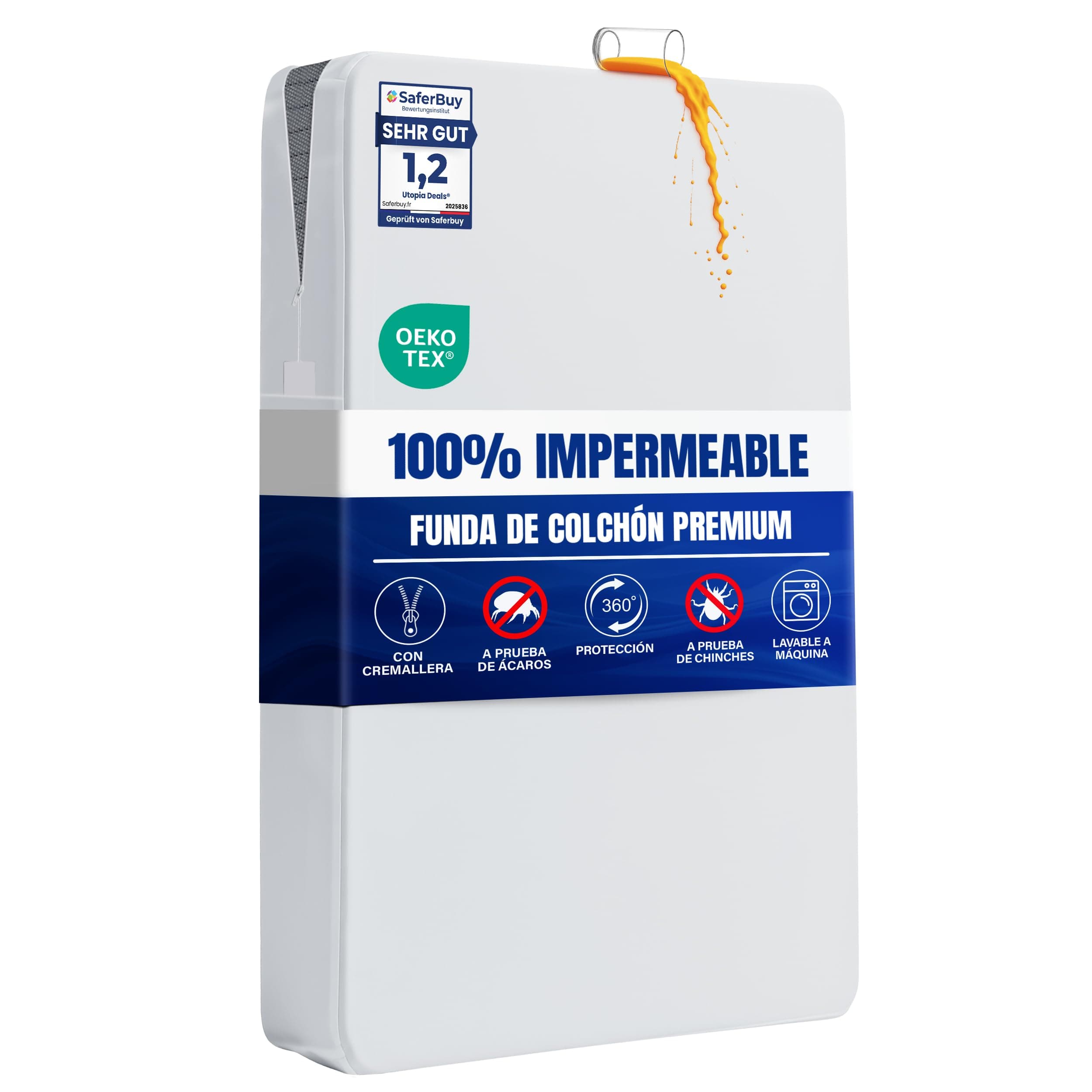 Utopia Bedding Funda de Colchón 135 x 190 x 30 cm Impermeable con Cremallera, Certificado Oeko-Tex, Cubre Colchon