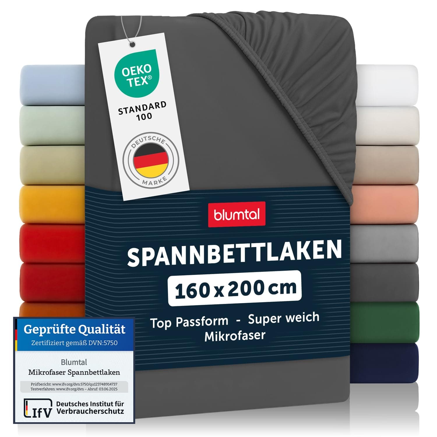 Blumtal® Spannbettlaken 160x200cm aus Microfaser - Oekotex zertifiziertes Bettlaken 160x200 - Spannbetttuch 160x200/Bettlaken 160x200 - Spannbettlaken - 160x200 cm Spannleintuch - Anthrazit