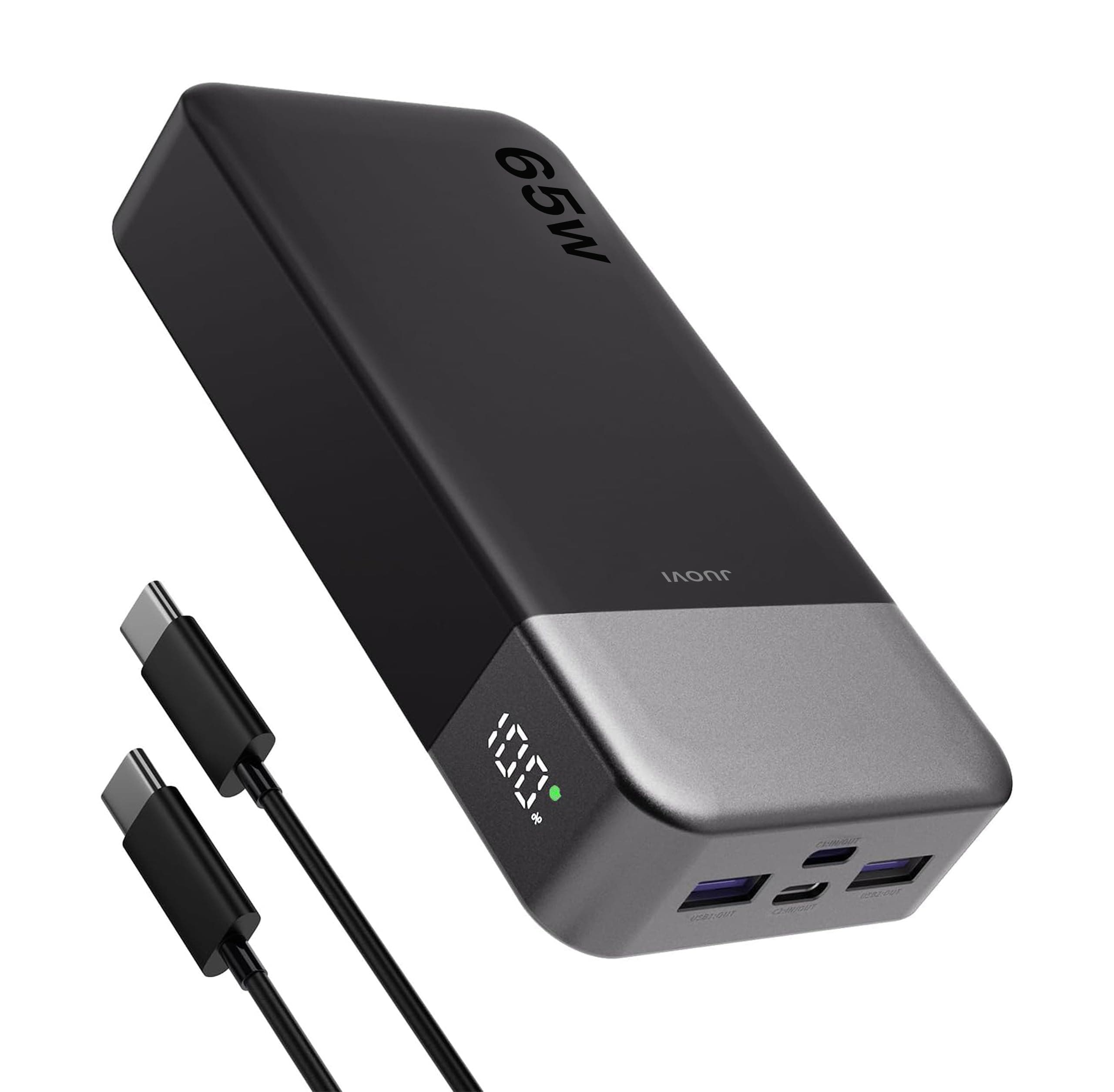 JUOVI Power Bank 65W 20000mAh Bateria Externa Carga Rapida USB C In&out Batería Portátil con Pantalla Digital Compatible con MacBook iPhone 17 16 15 Galaxy S24 Portátil Tableta