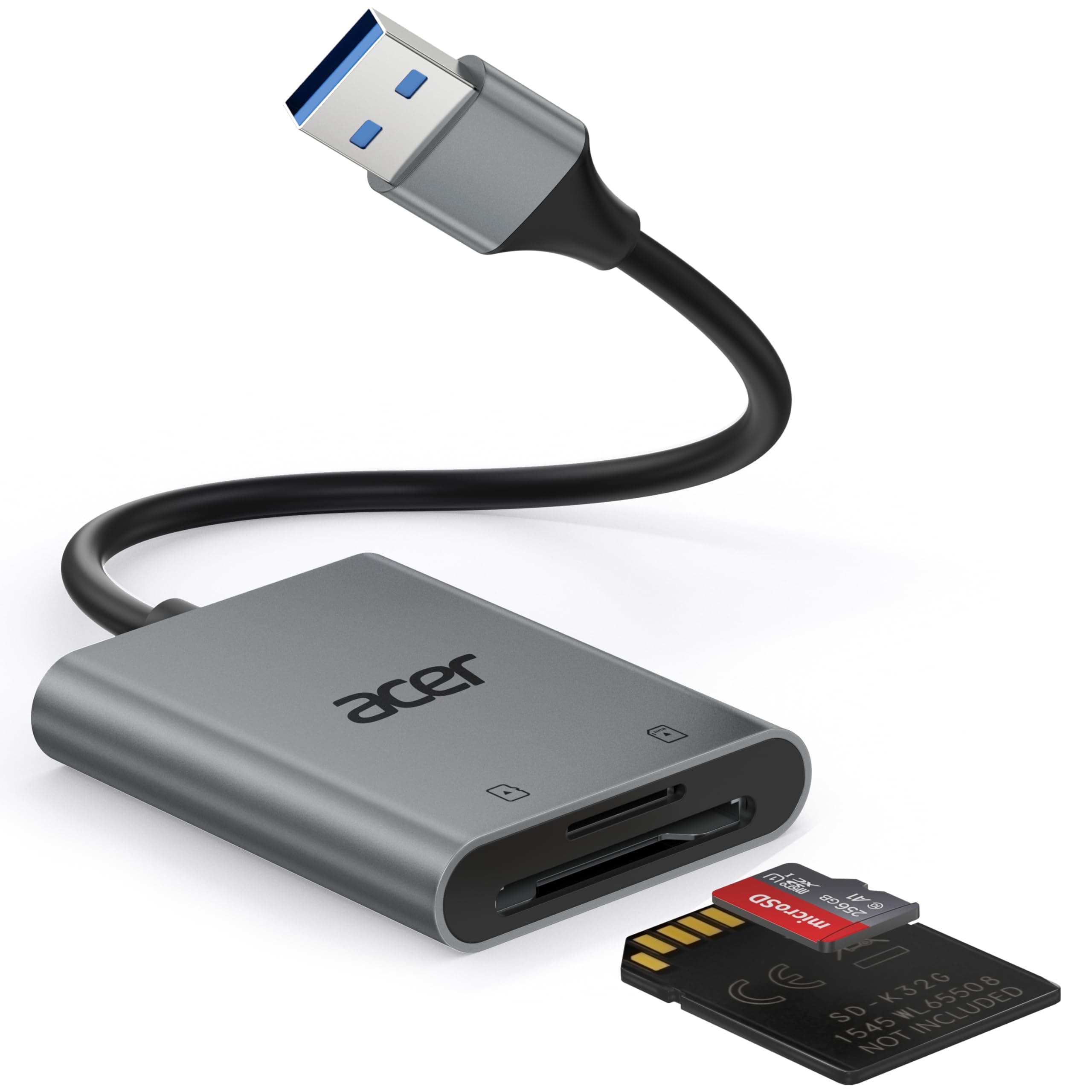 acer USB 3.0 Kartenleser mit Kabel, USB-A SD Micro SD Card Reader Aluminium Kartenlesegerät Typ A Speicherkartenleser Adapter für Computer, PC, Laptop, Kamera, SDXC, Micro SDHC, TF, RS-MMC usw.
