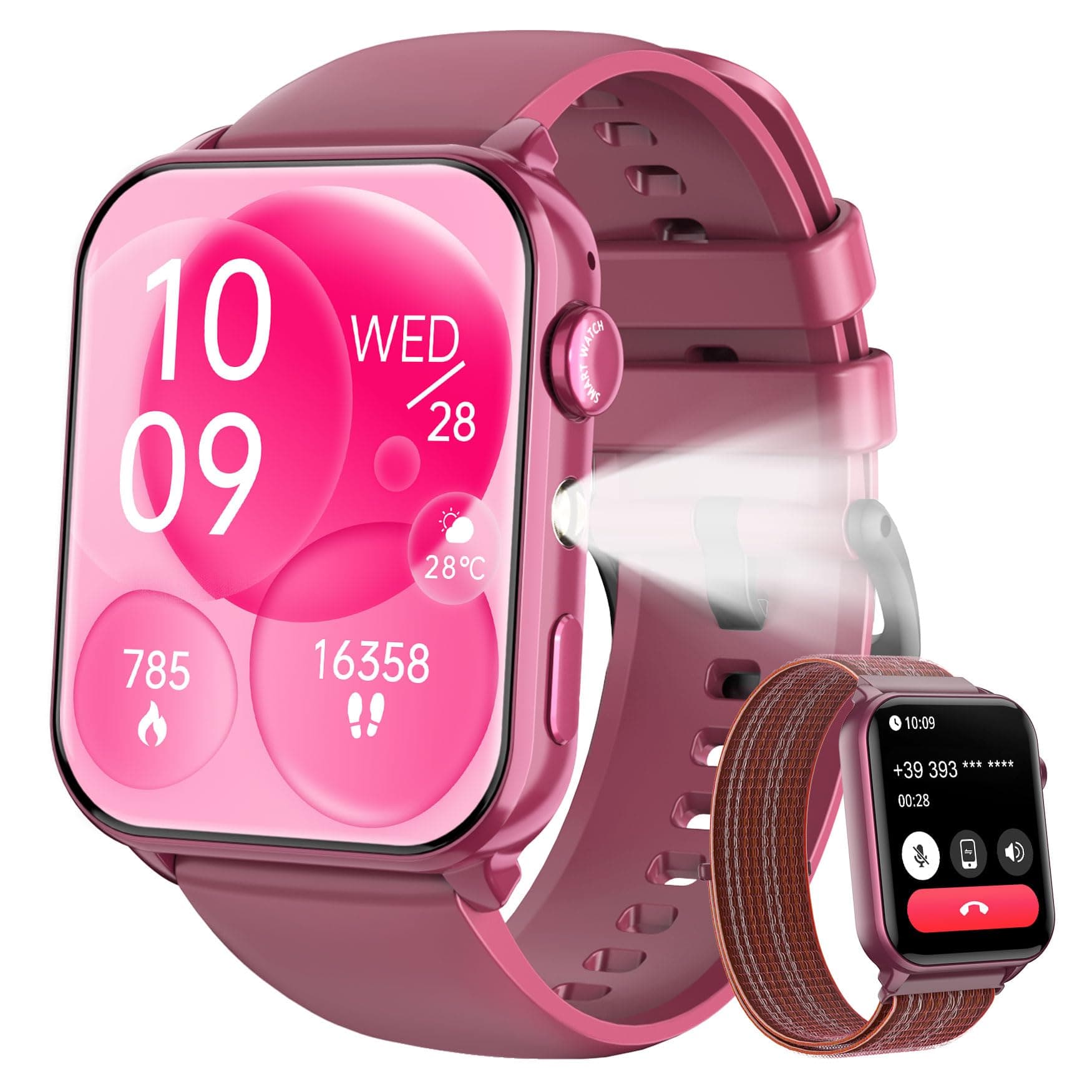 IOWODO Smartwatch Uomo Donna,Orologio Fitness con Chiamate,1.91" Smart Watch Monitor del SpO2/ Sonno,24H Cardiofrequenzimetro,100 modalità Sportive,Fitness Tracker per Android iOS(Claret)