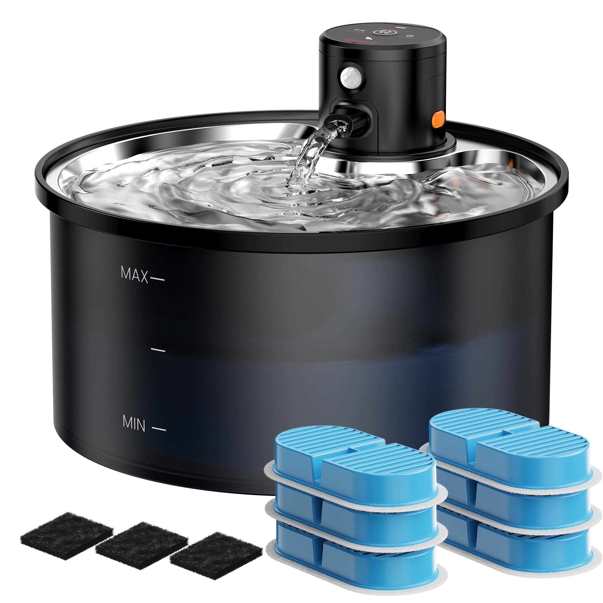 Fuente para Gatos sin Cable: Bebedero Gatos Automatico - Fuente Gatos con Sensor de Movimiento - 3.2L Fuente Agua Gatos con Bateria 4000mAh Recargable - 3 Modos - con 6 Filtros + 3 Esponjas