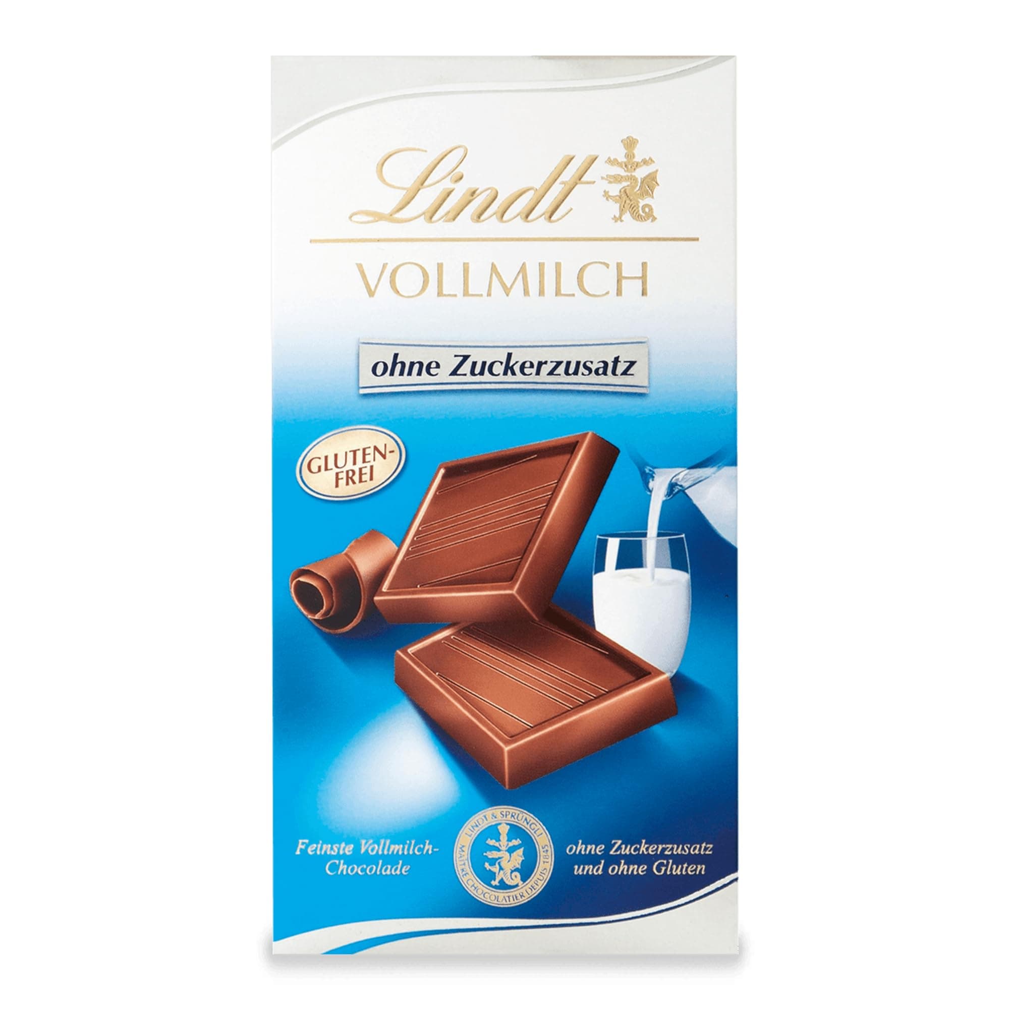 Lindt Schokolade Vollmilch ohne Zuckerzusatz | 100 g Tafel | Feinste und ohne Gluten | Schokoladengeschenk