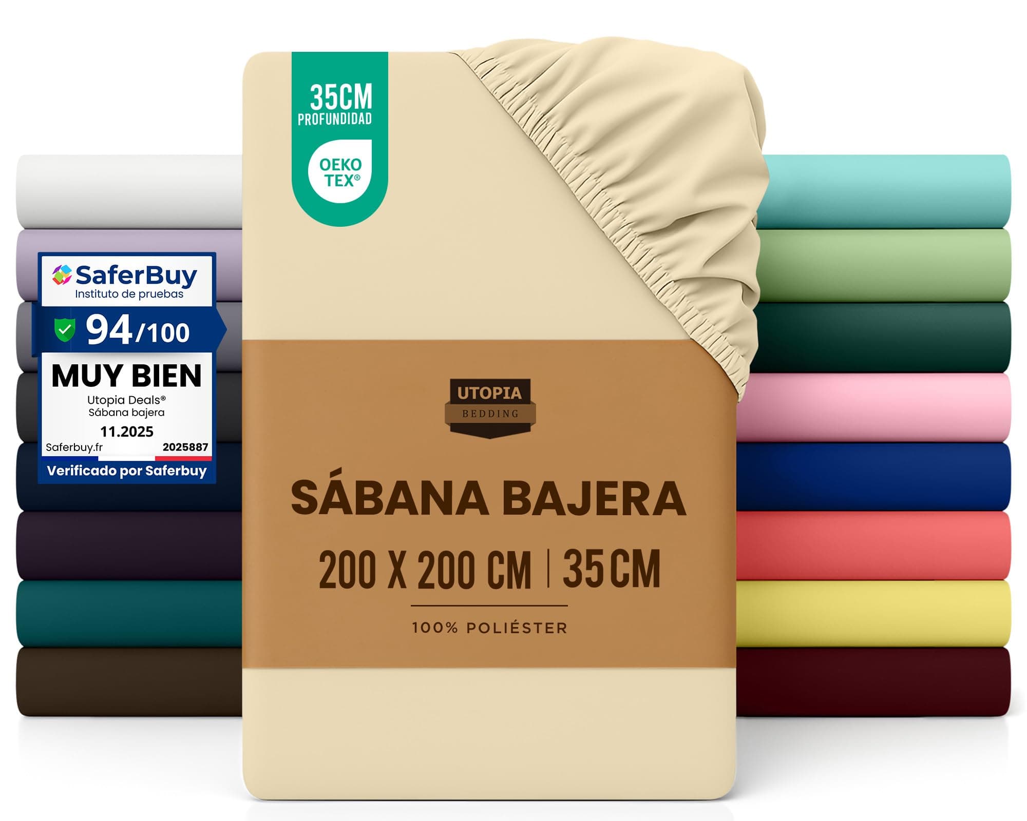 Utopia Bedding Sabana Bajera 200x200 - Beige - Certificado Oeko Tex - Bolsillo Profundo - Microfibra Cepillada (Cama 200)